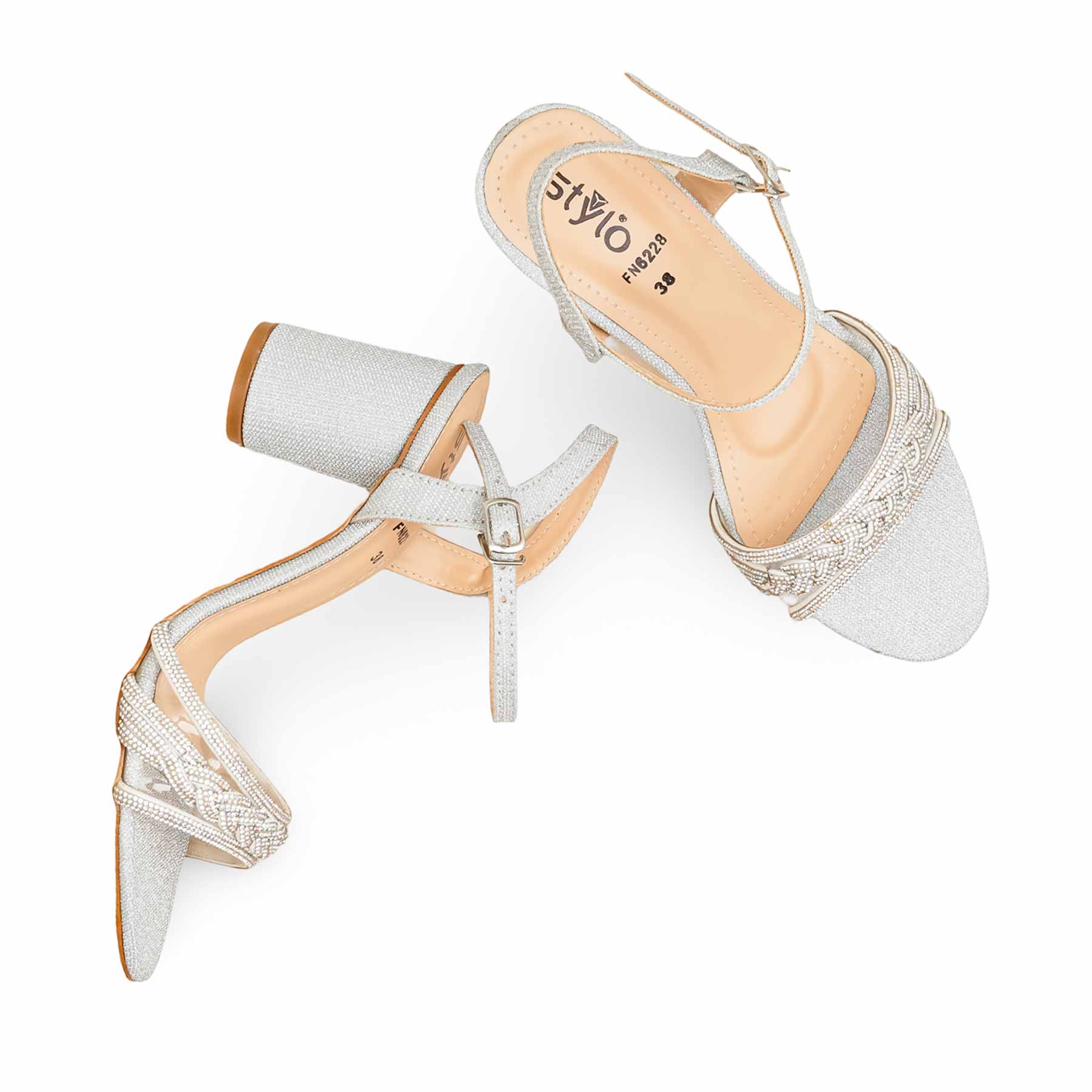Silver Fancy Sandal For Ladies FN6228 - Image 5