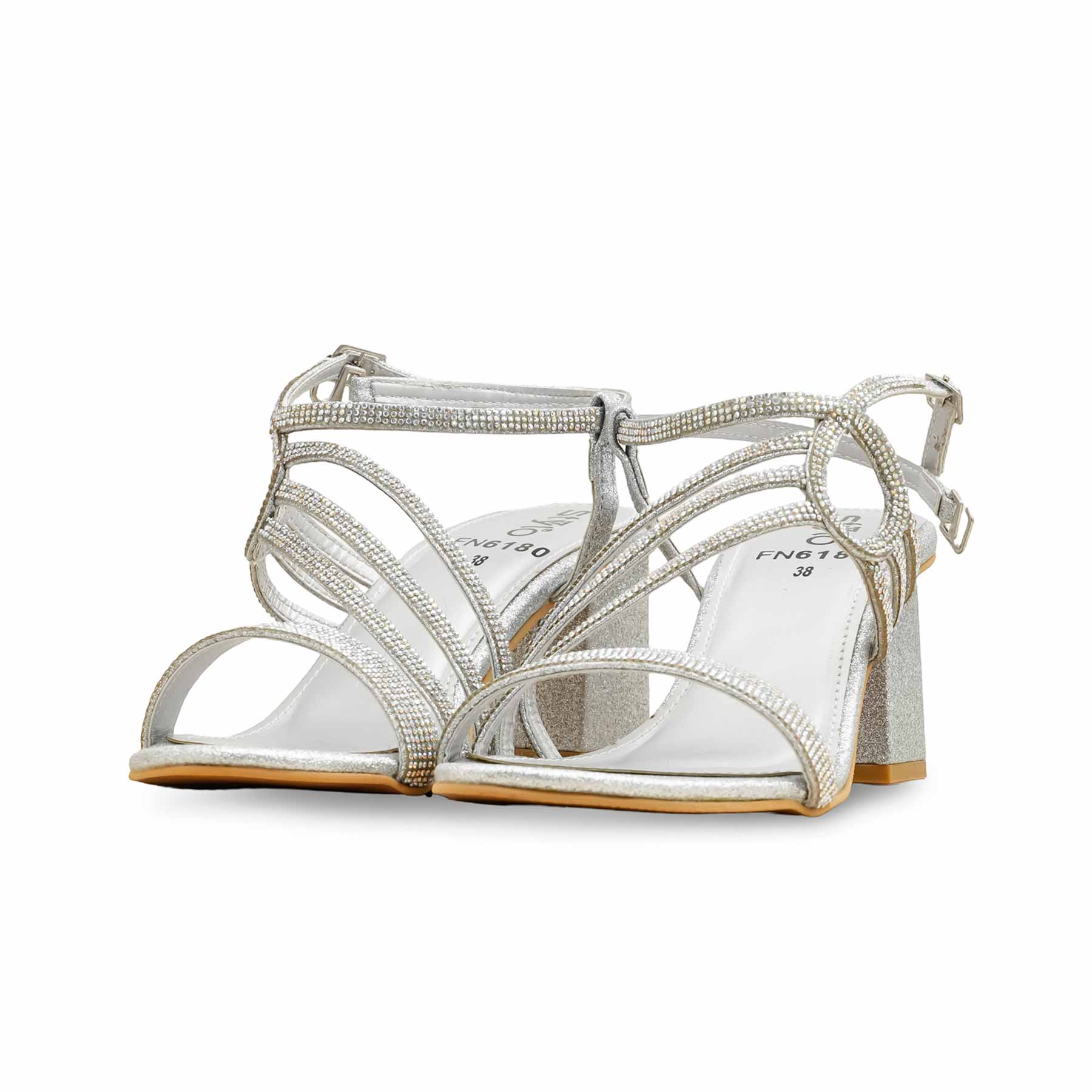 Silver Fancy Sandal For Women FN6180 - Image 3