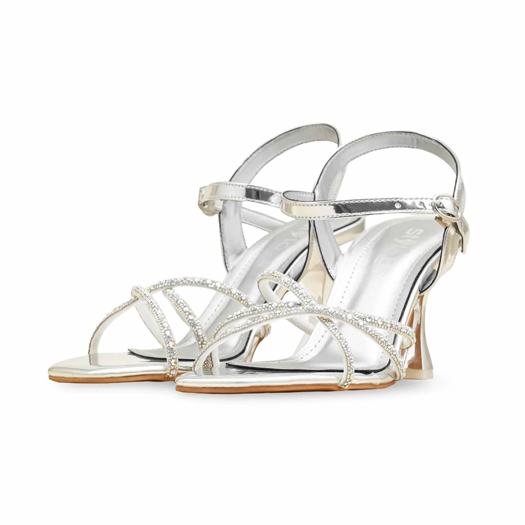 Silver Fancy Sandal For Women FN6197 - Image 3