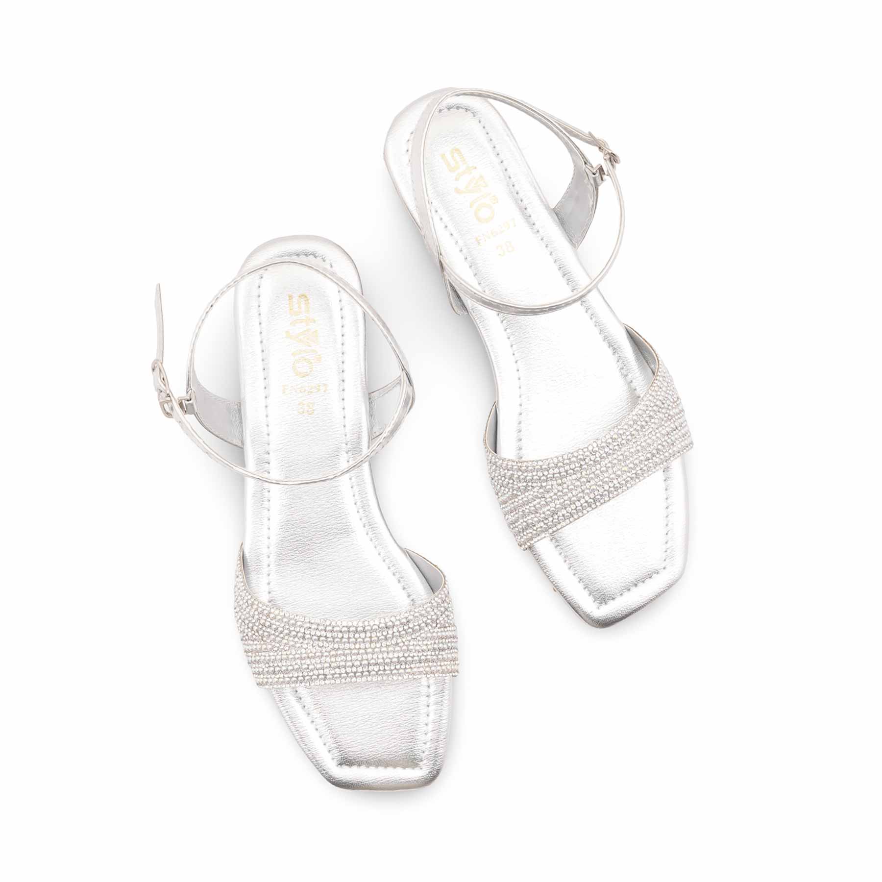 Silver Fancy Sandal For Women FN6297 - Image 5