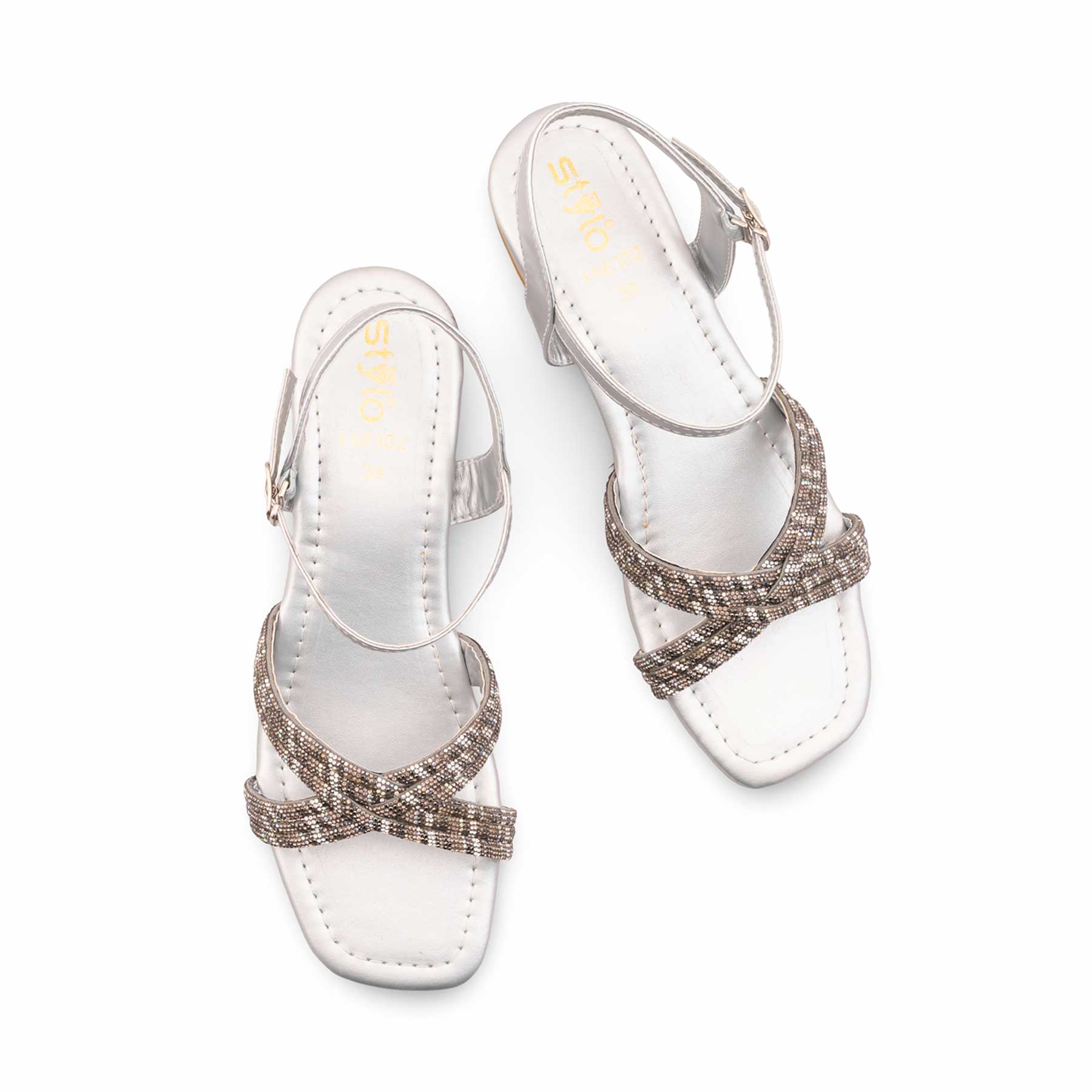 Silver Fancy Sandal For Women FN6302 - Image 5