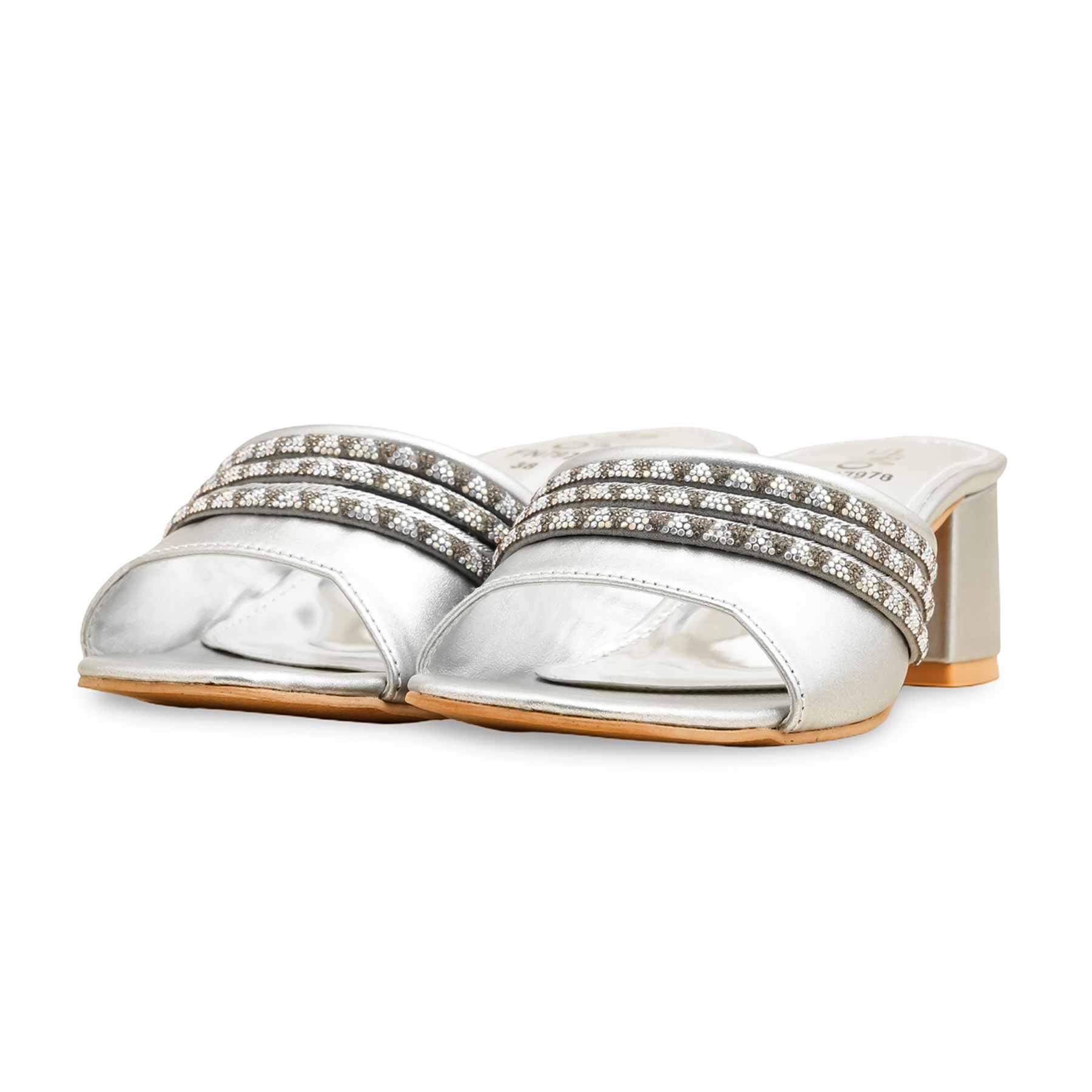 Silver Fancy Slipper For Women FN7978 - Image 3