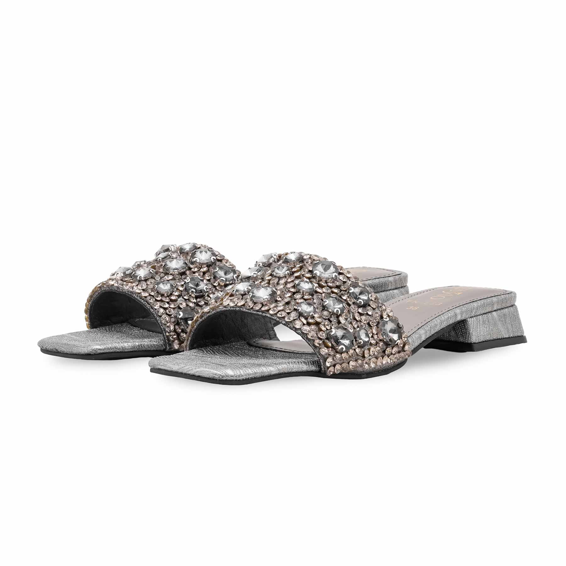 Silver Fancy Women Slipper FN8033 - Image 3