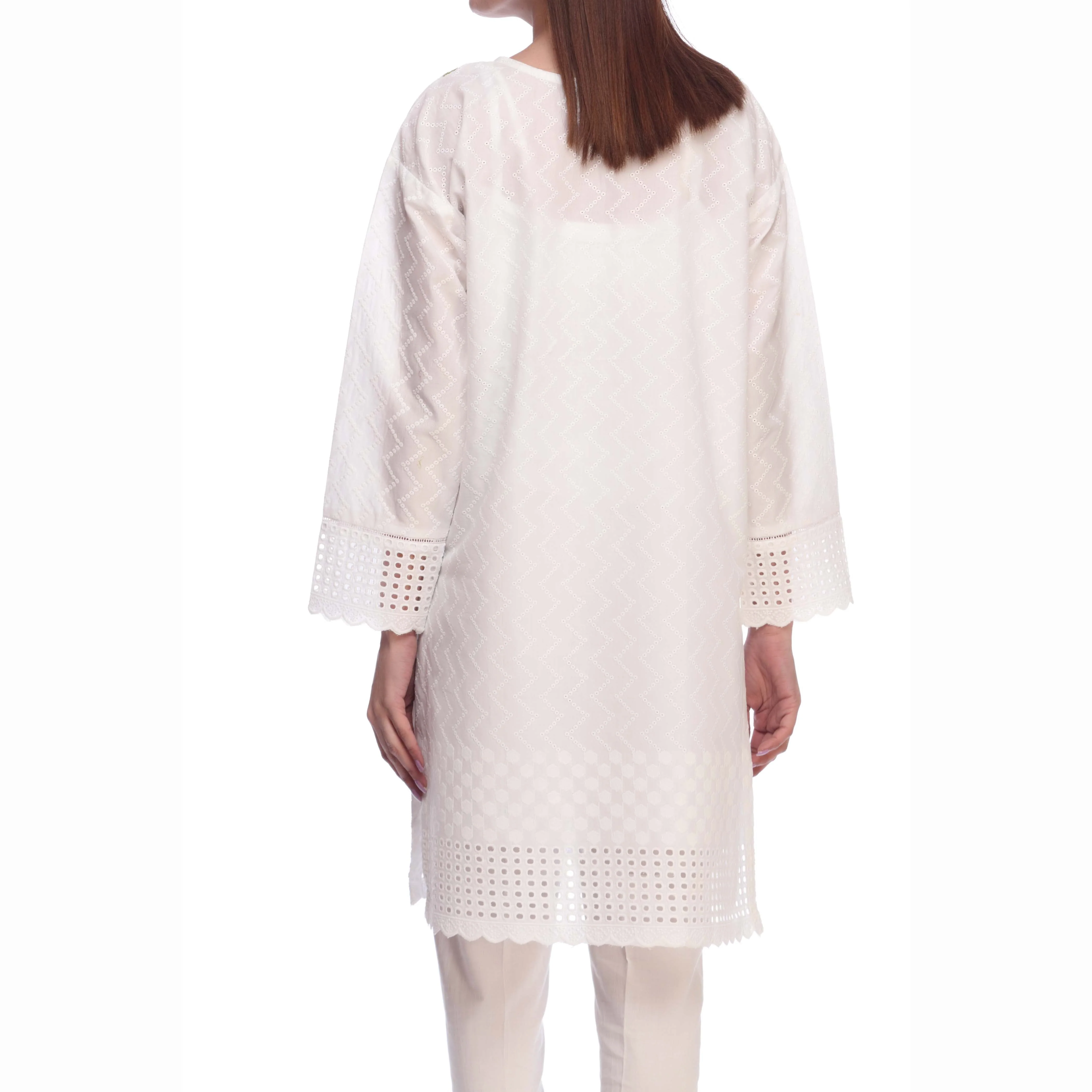 White Color ChikanKari Embellished Shirt PS2156 - Image 3