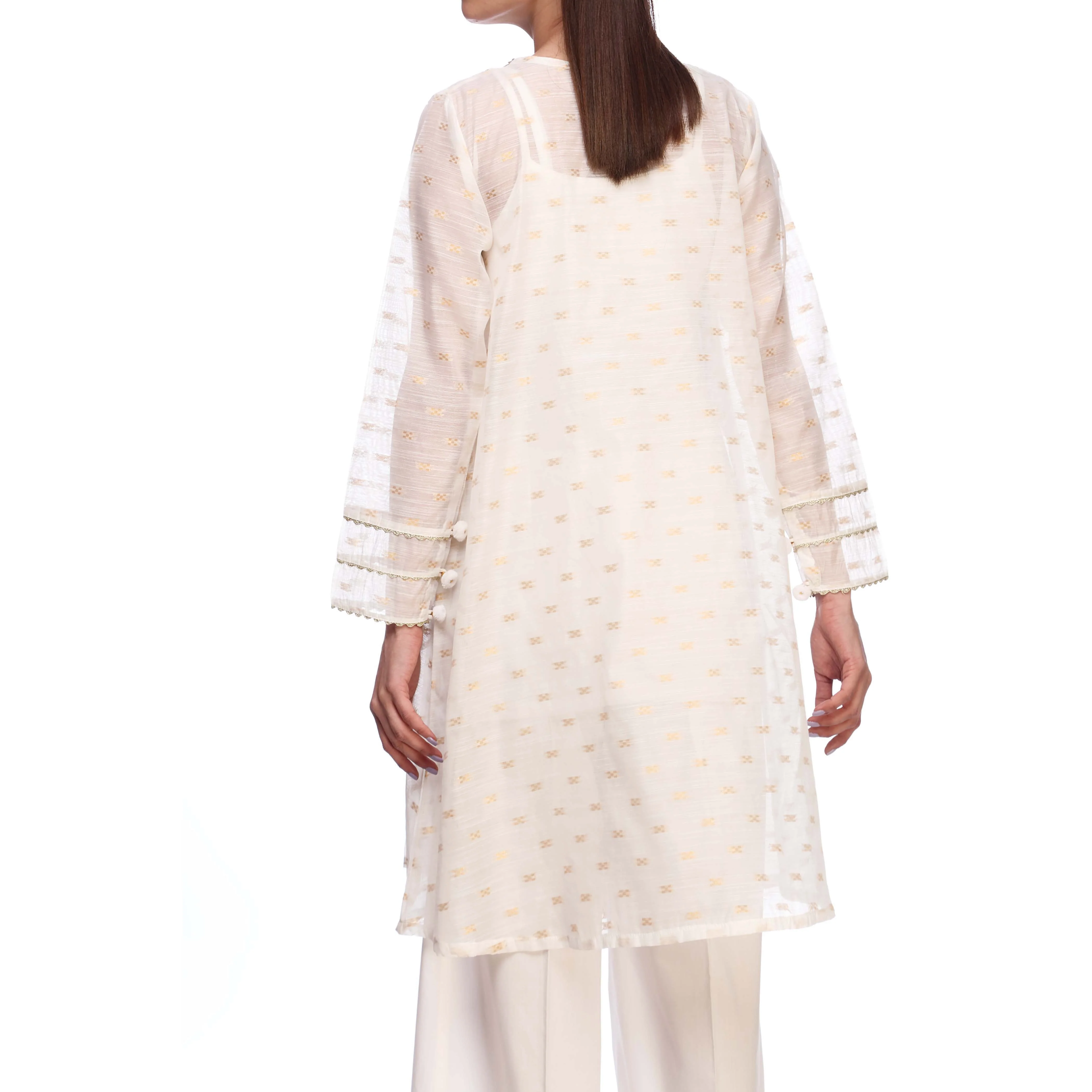 White Color Embellished Cotton Zari Shirt PS2247 - Image 3