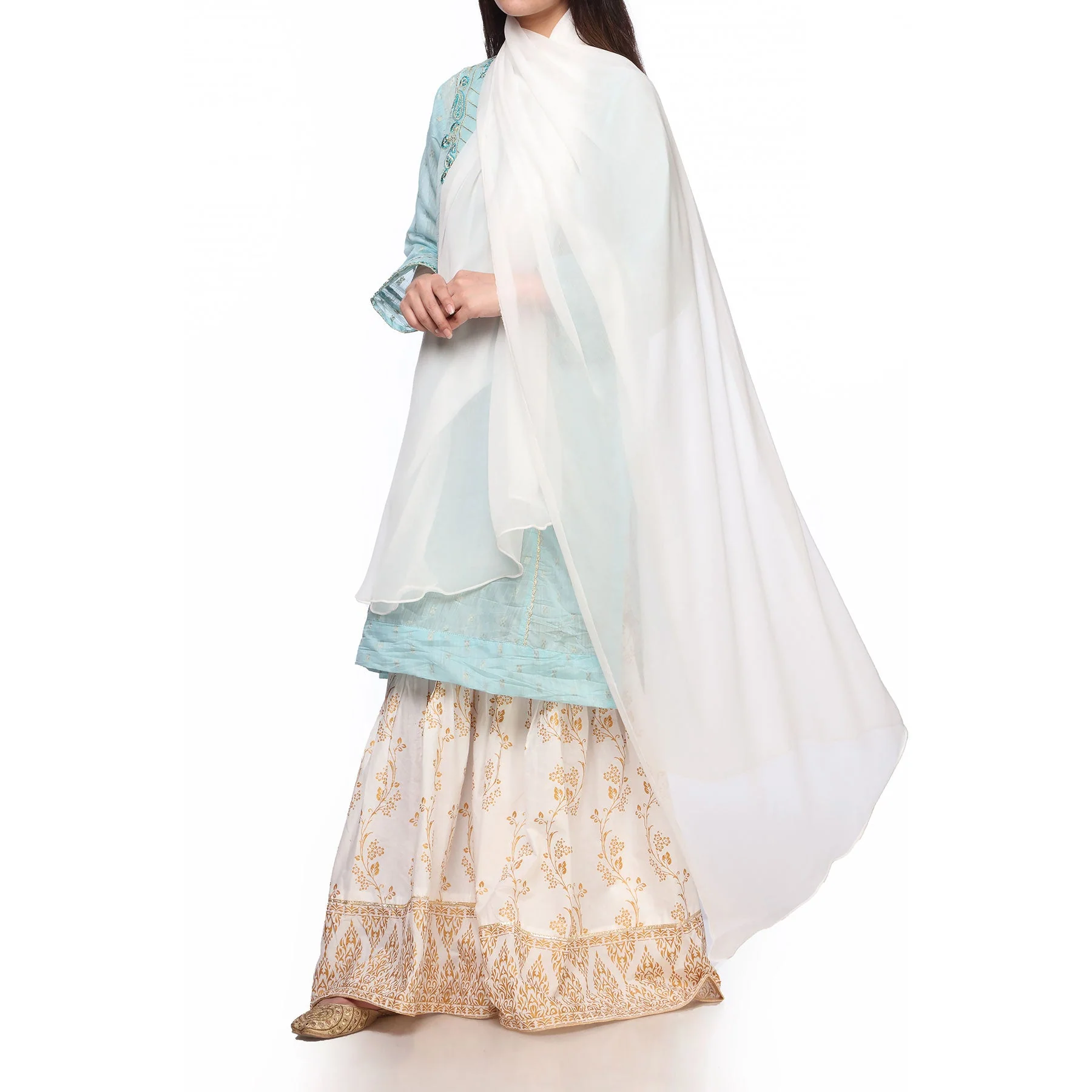 White Color Plain Dyed Chiffon Dupatta PS2702 - Image 2