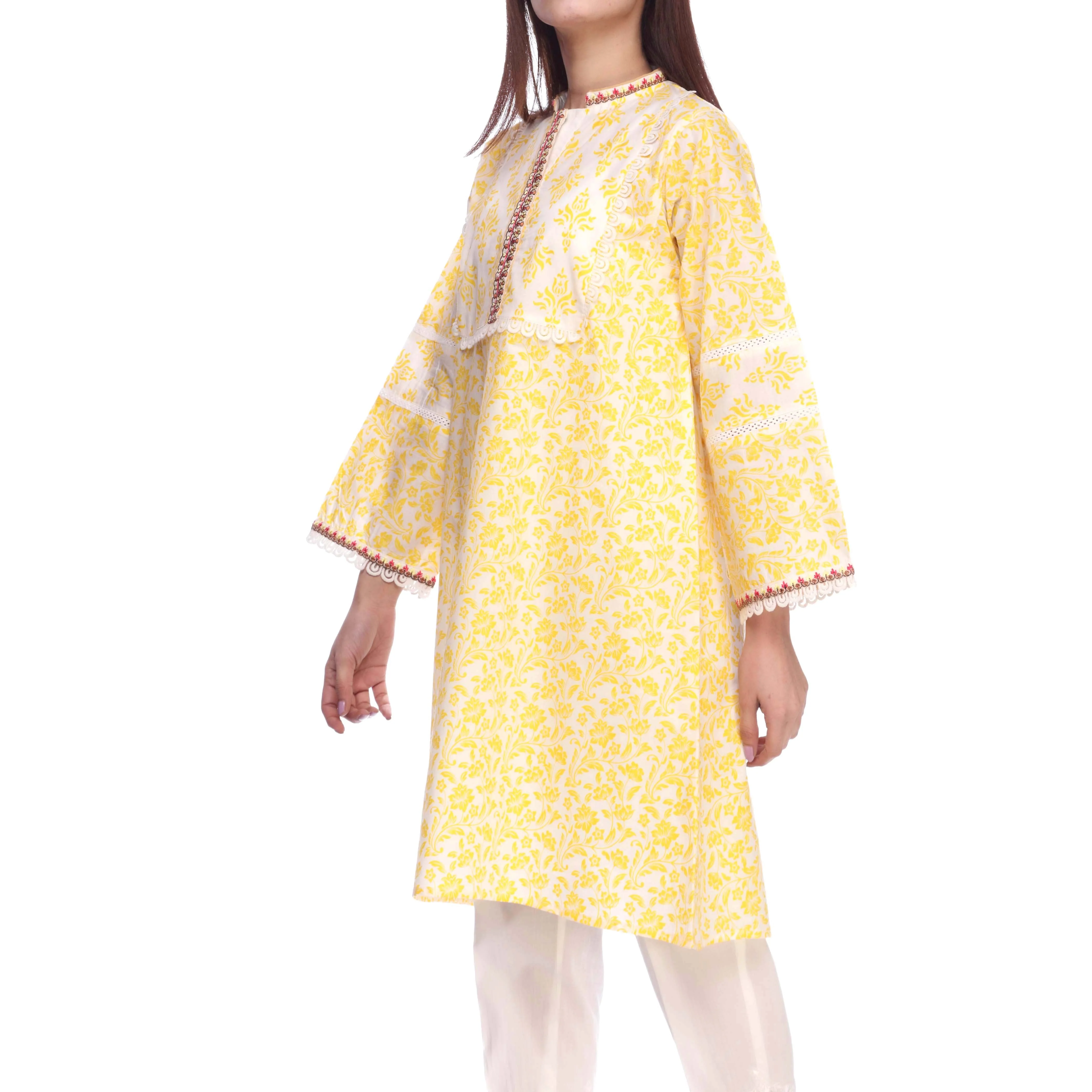 White Color Screen Printed Cambric Shirt PS2161 - Image 2