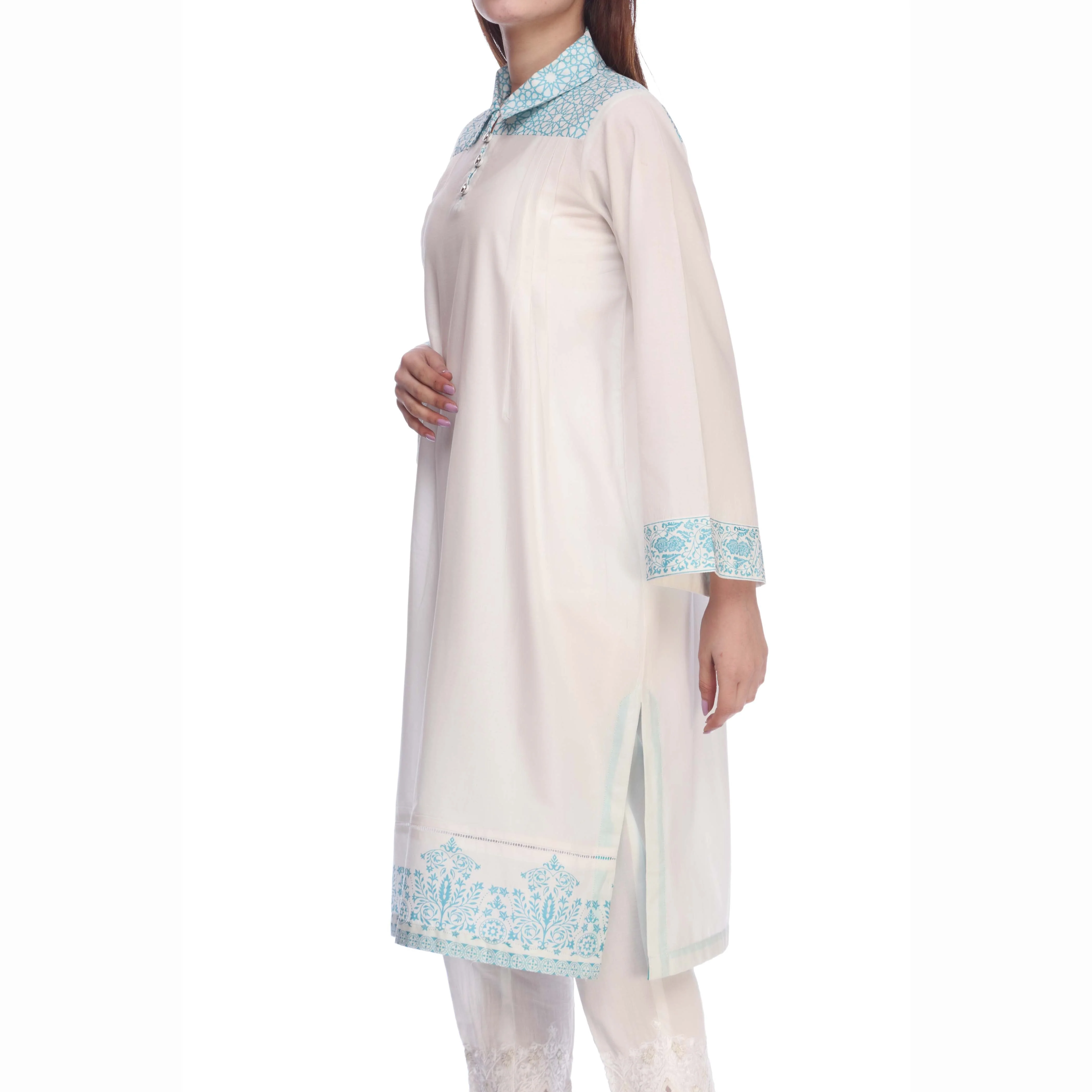 White Color Screen Printed Cambric Shirt PS2194 - Image 2