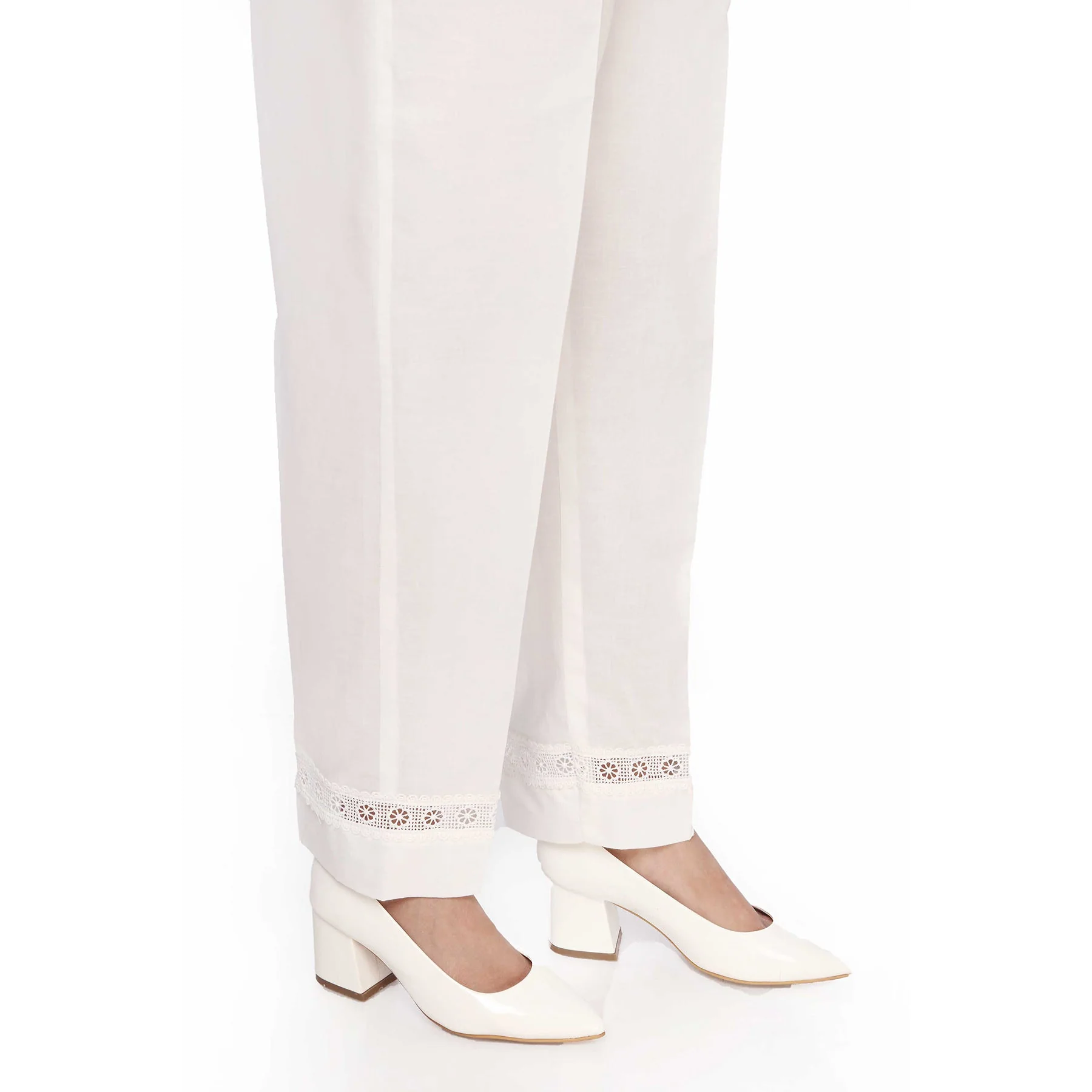 White Color Slim Fit Cambric Trousers PW1500 - Image 2