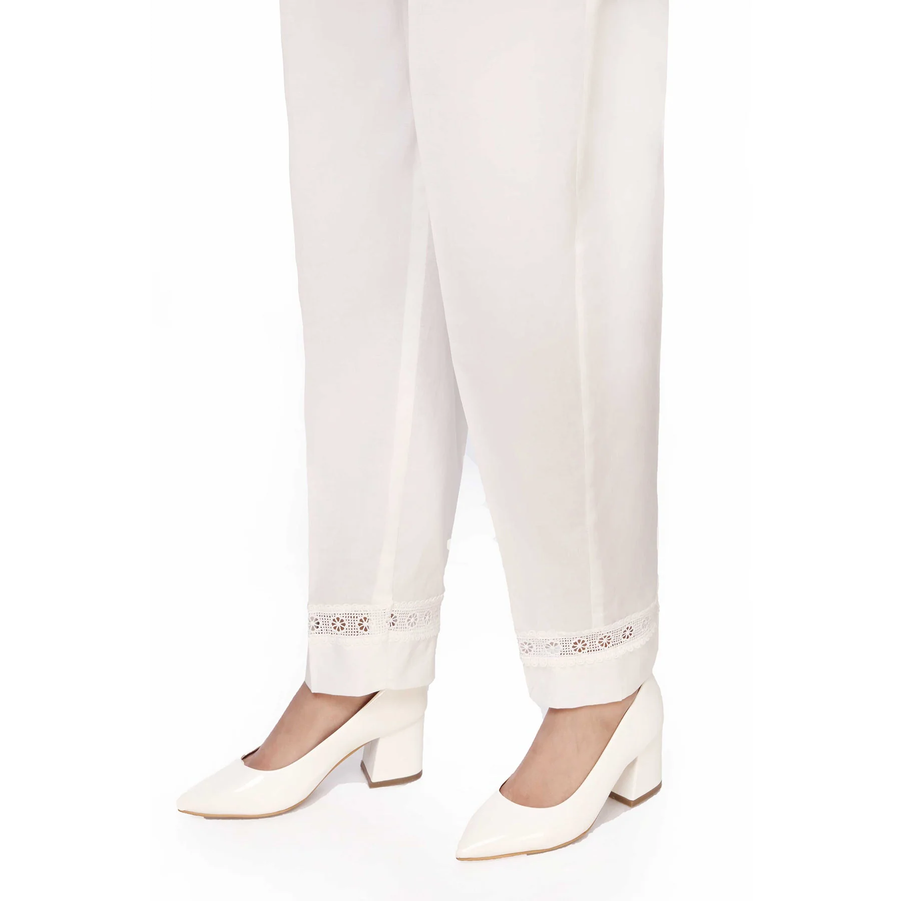 White Color Slim Fit Cambric Trousers PW1500 - Image 3