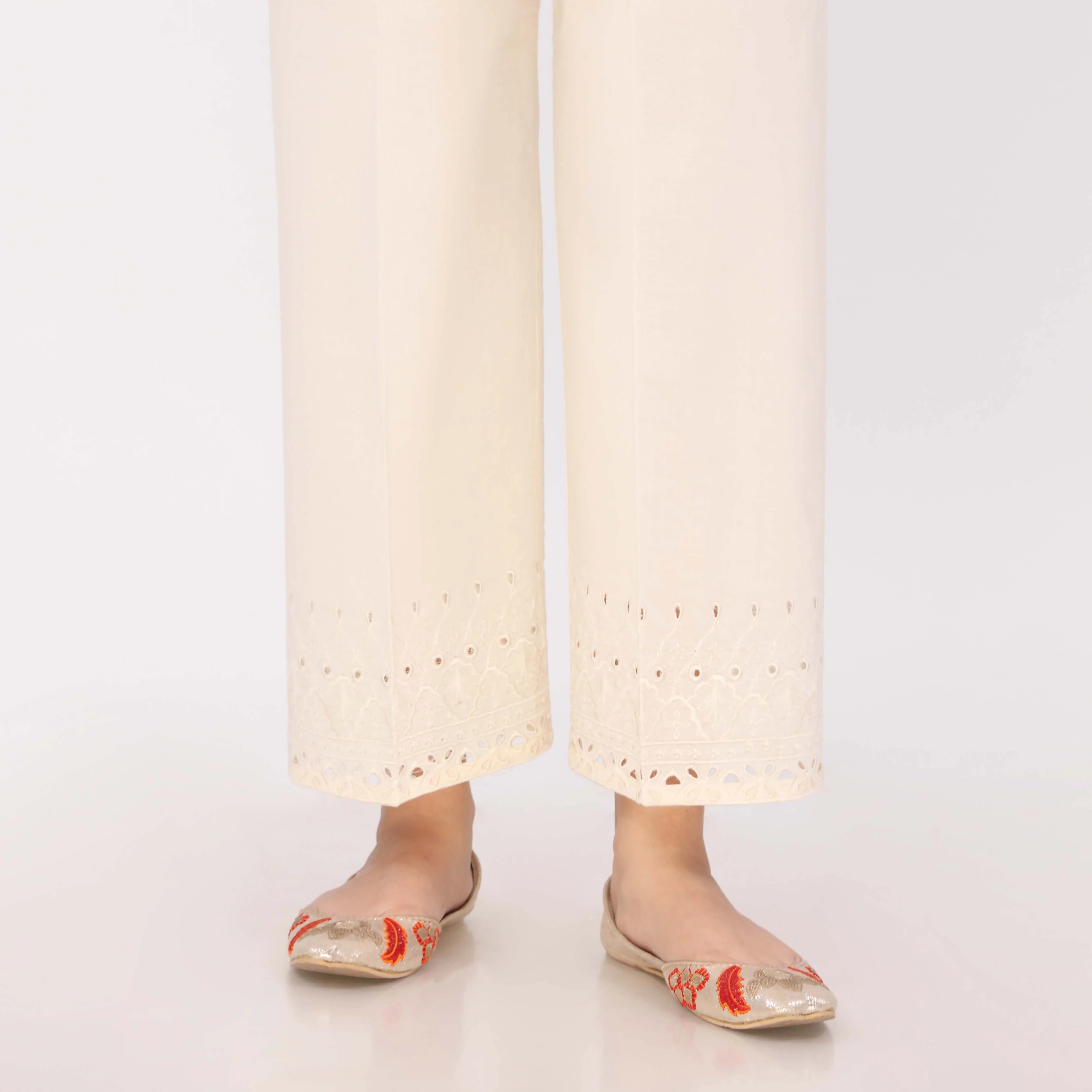 White Cotton Cambric Embroidered Trouser - Image 2