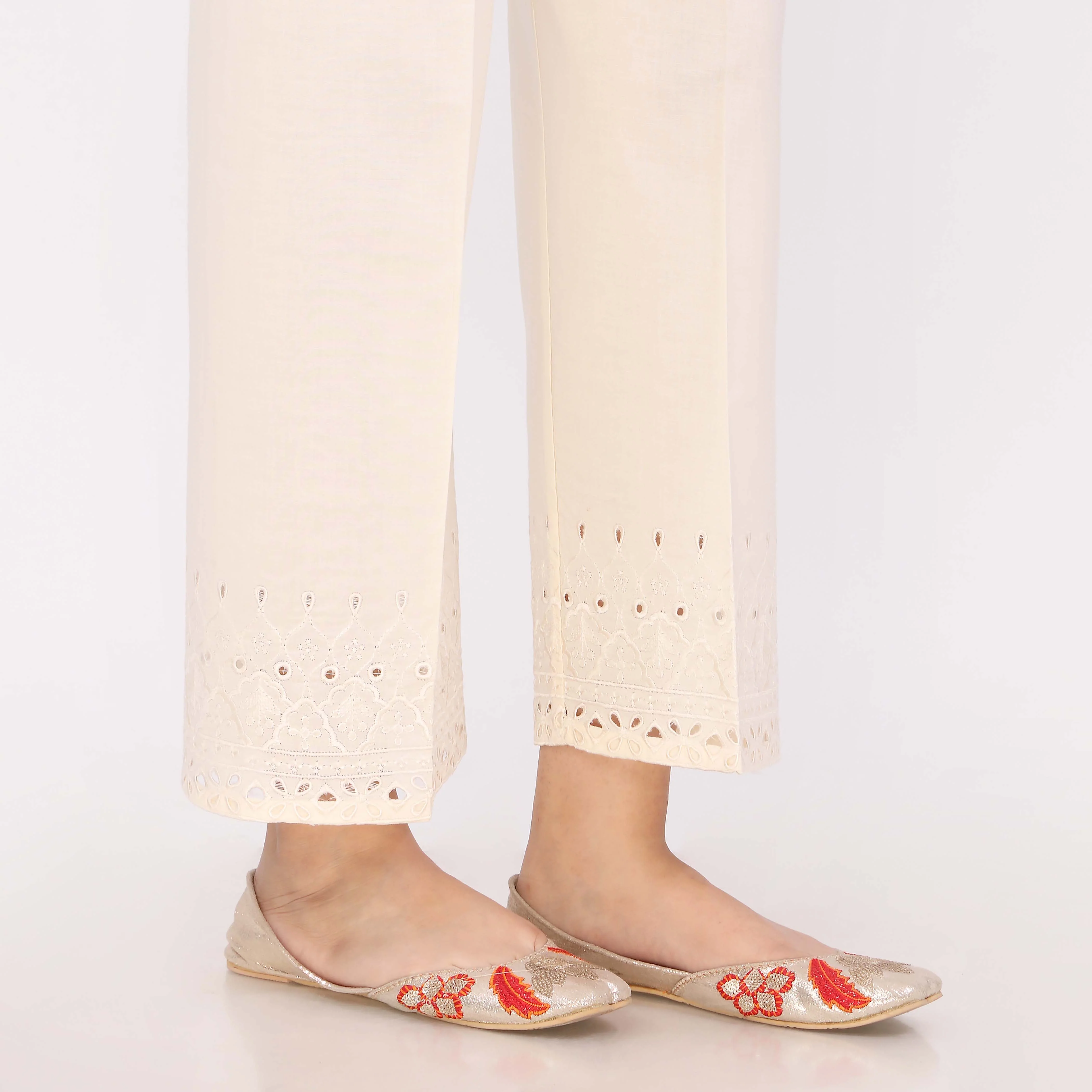 White Cotton Cambric Embroidered Trouser - Image 3
