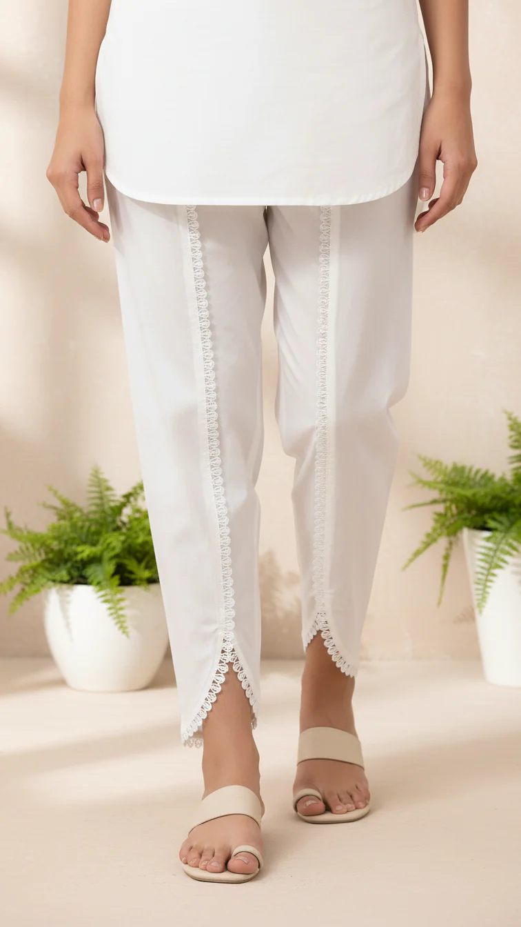 White Cotton Cambric Tulip Shalwar PL5129