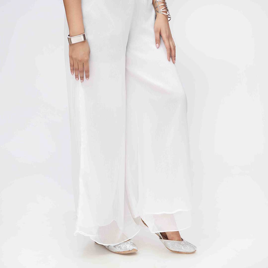White Dyed Chiffon Plazo PW3621 - Image 2