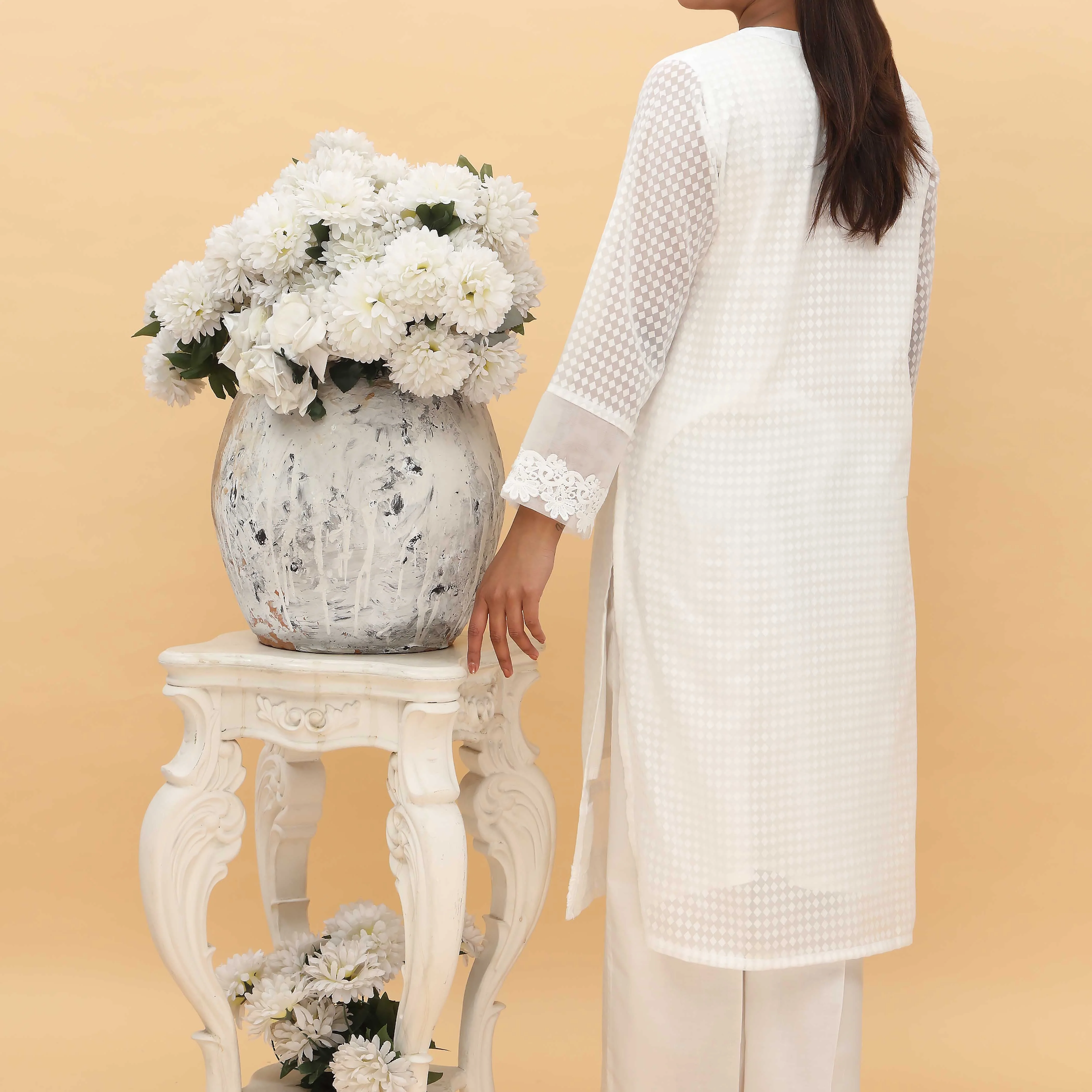1PC- Embellished Organza Cotton Shirt PS5038 - Image 3