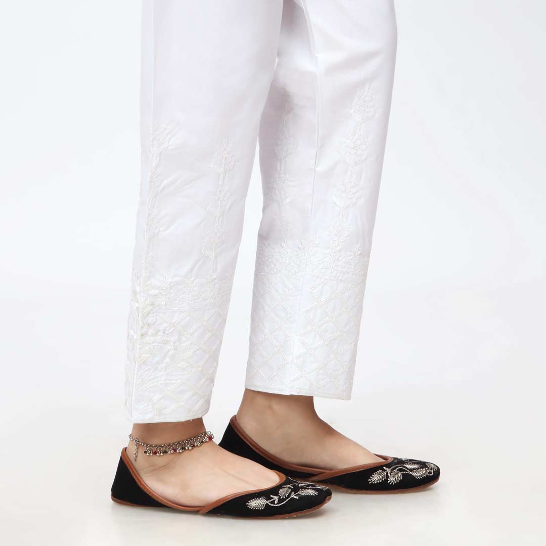White Embroidered Cambric Slim Fit Trouser PW3667 - Image 2