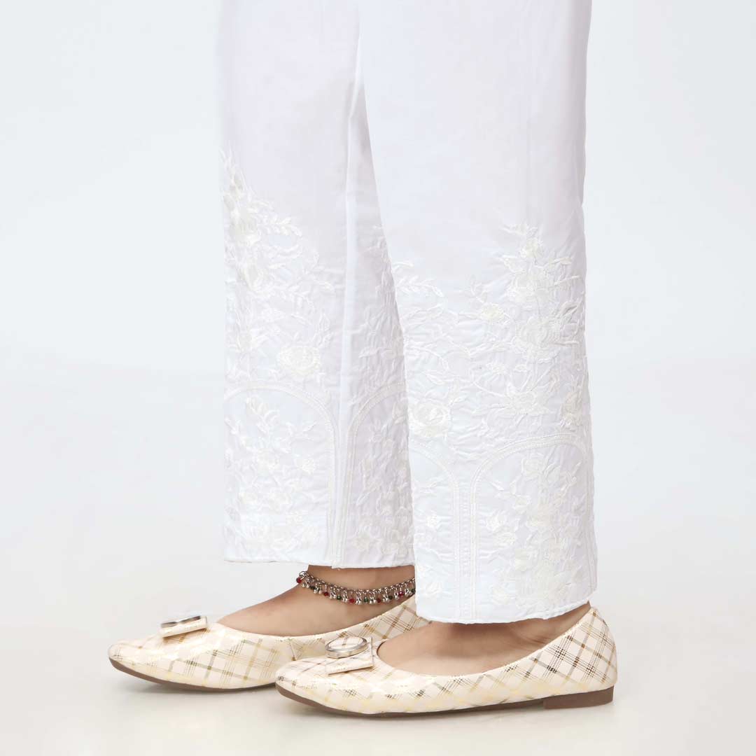 White Embroidered Cambric Slim Fit Trouser PW3668 - Image 2