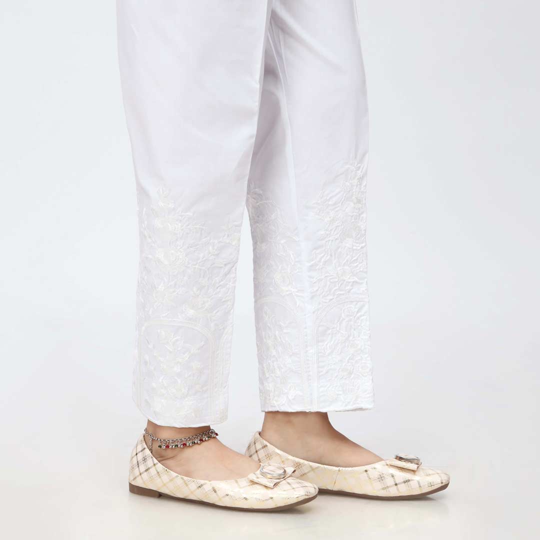 White Embroidered Cambric Slim Fit Trouser PW3668 - Image 3
