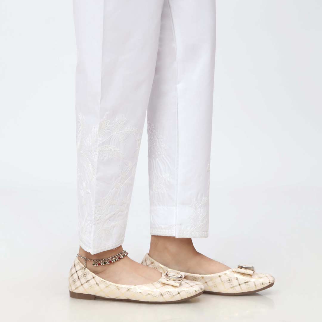 White Embroidered Cambric Slim Fit Trouser PW3669 - Image 3