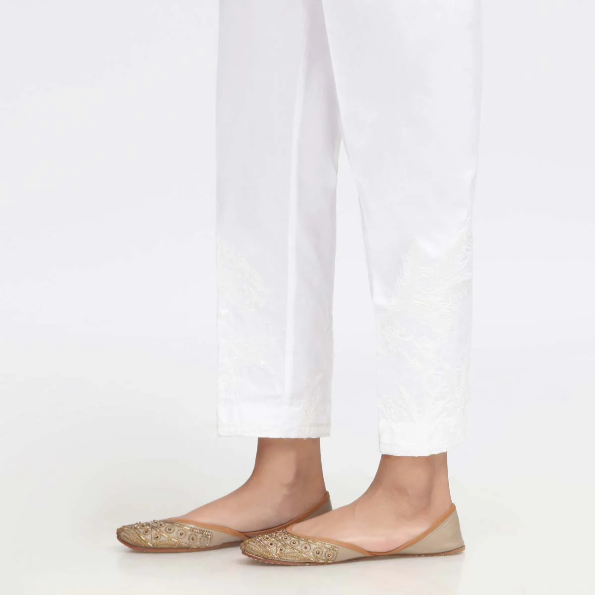 White Embroidered Cambric Slim Fit Trouser PW3673 - Image 2