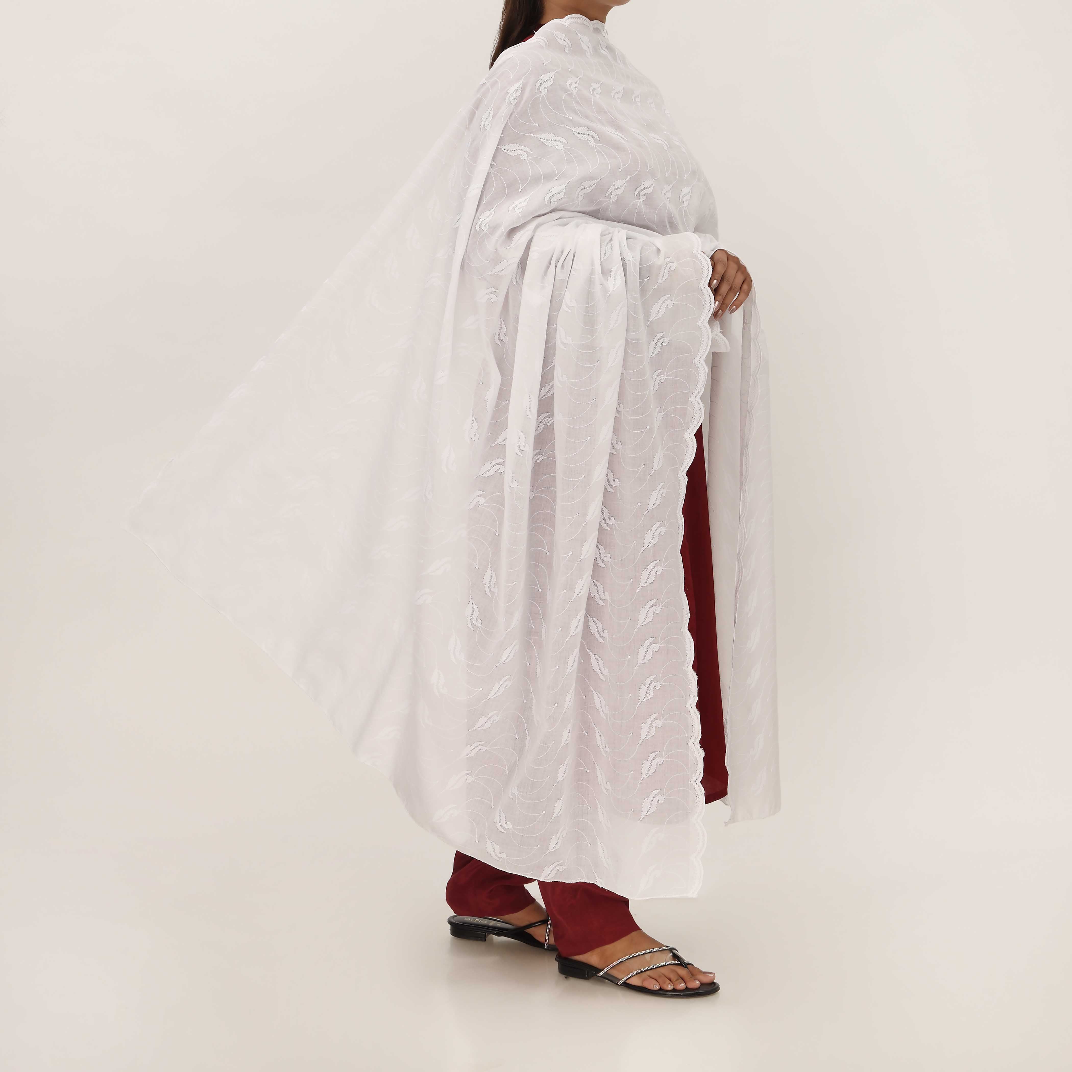 White Embroidered Dupatta PD5433 - Image 2