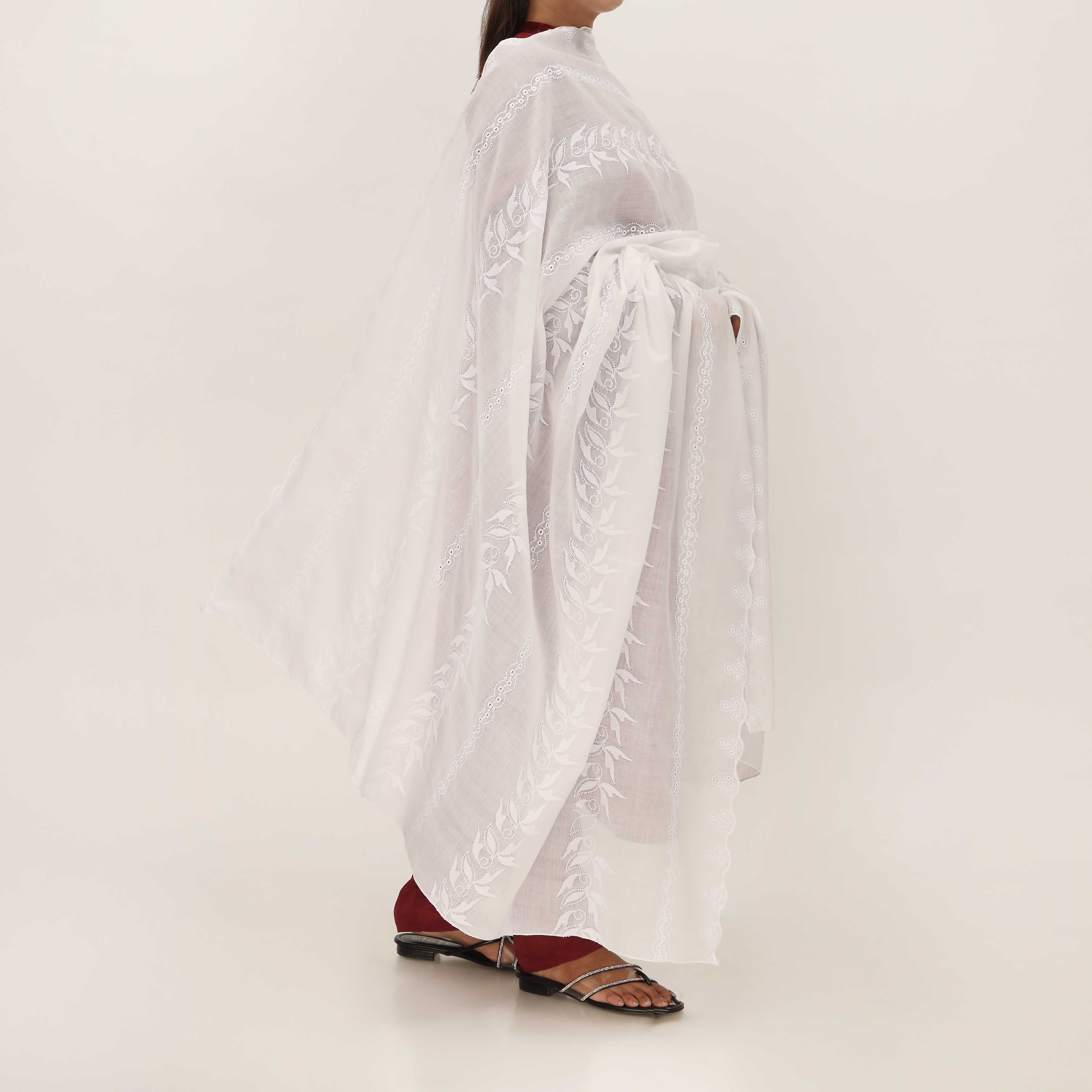 White Embroidered Dupatta PD5460 - Image 2