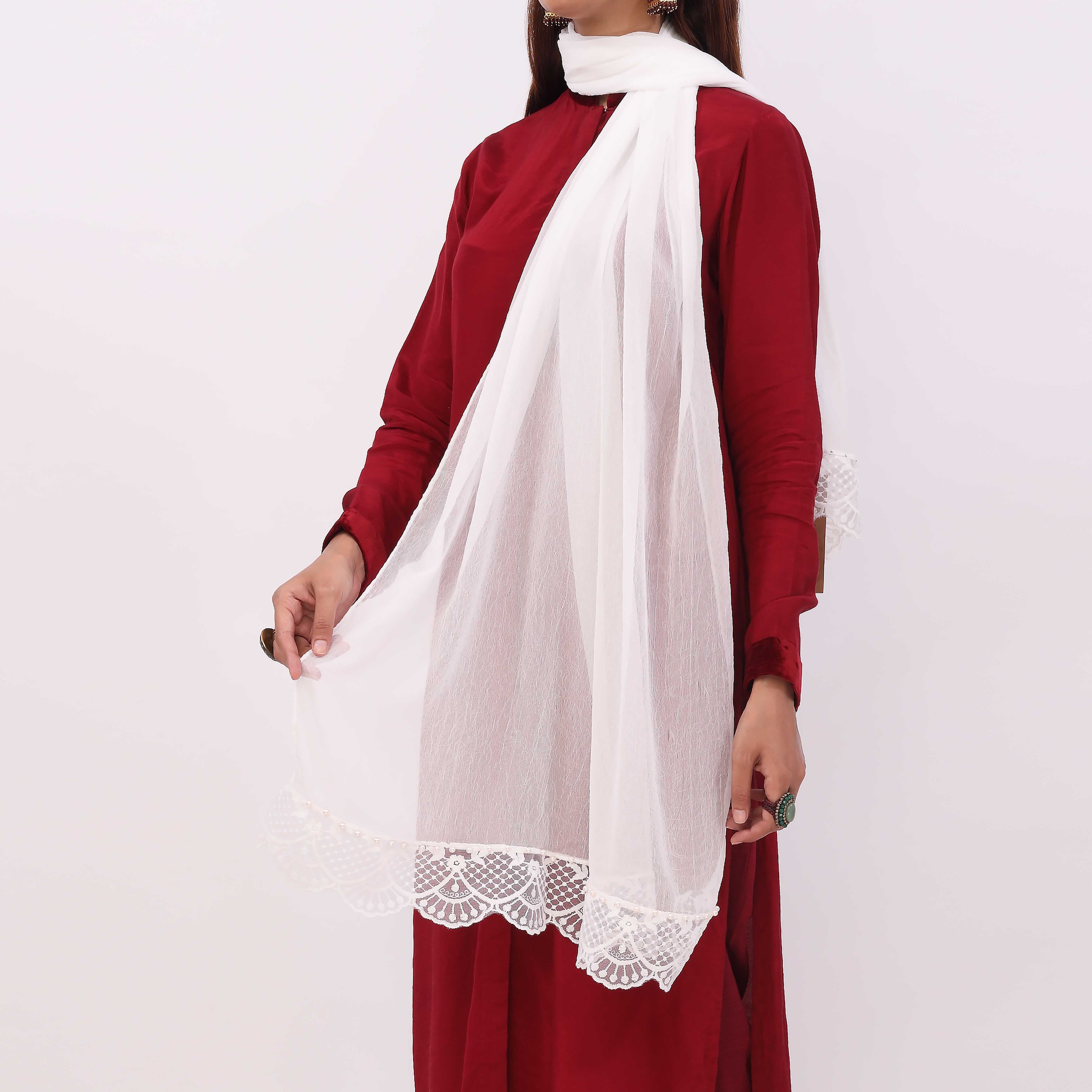 White Embroidered Stole PD5306 - Image 2