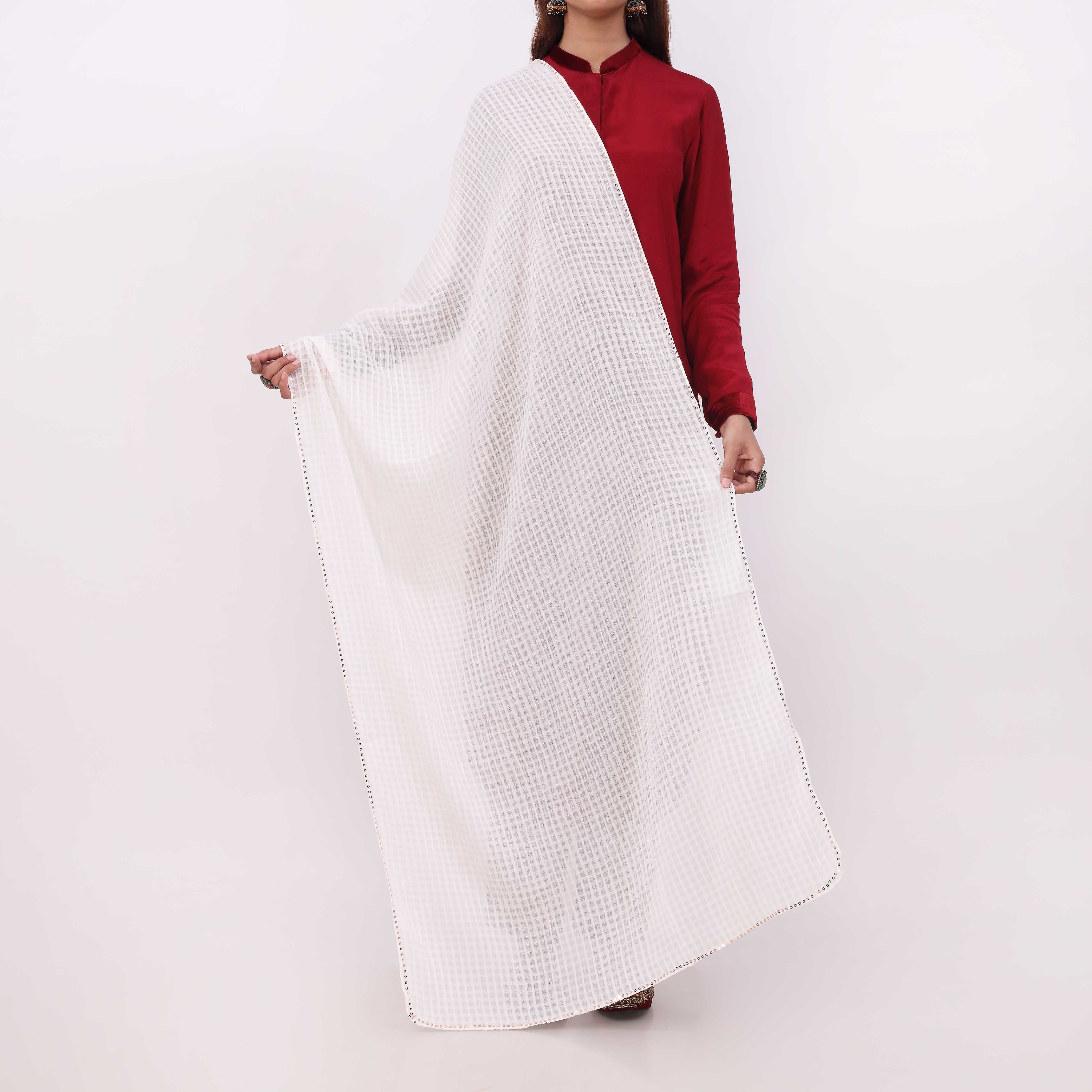 White Embroidered Stole PD5310 - Image 2