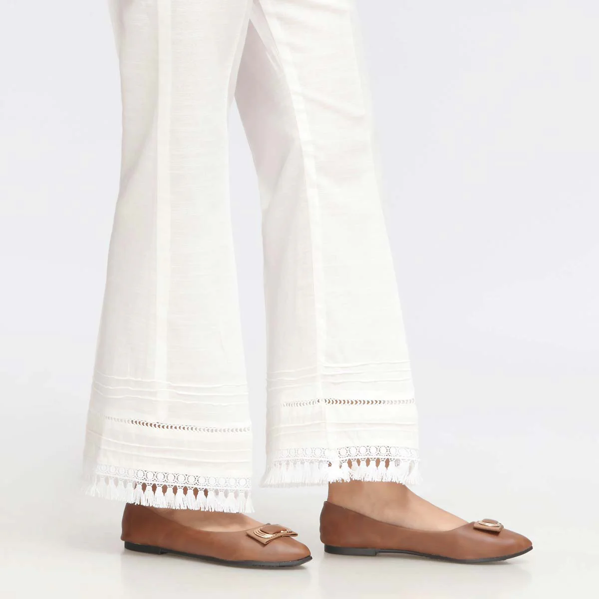White Laced Khaddar Straight Fit Trouser PW3597 - Image 2