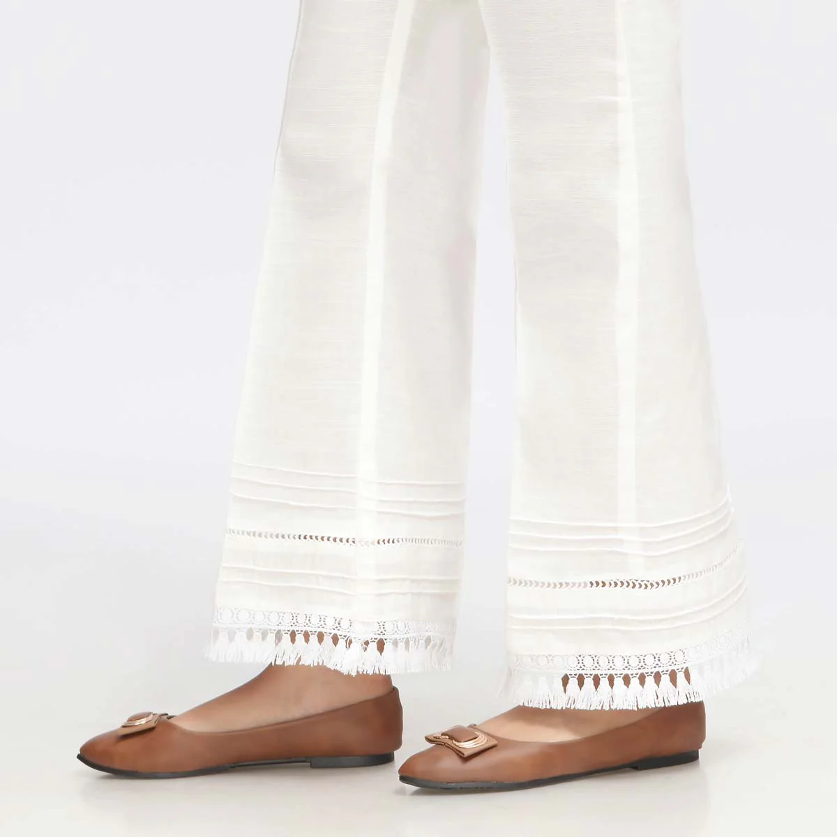 White Laced Khaddar Straight Fit Trouser PW3597 - Image 3