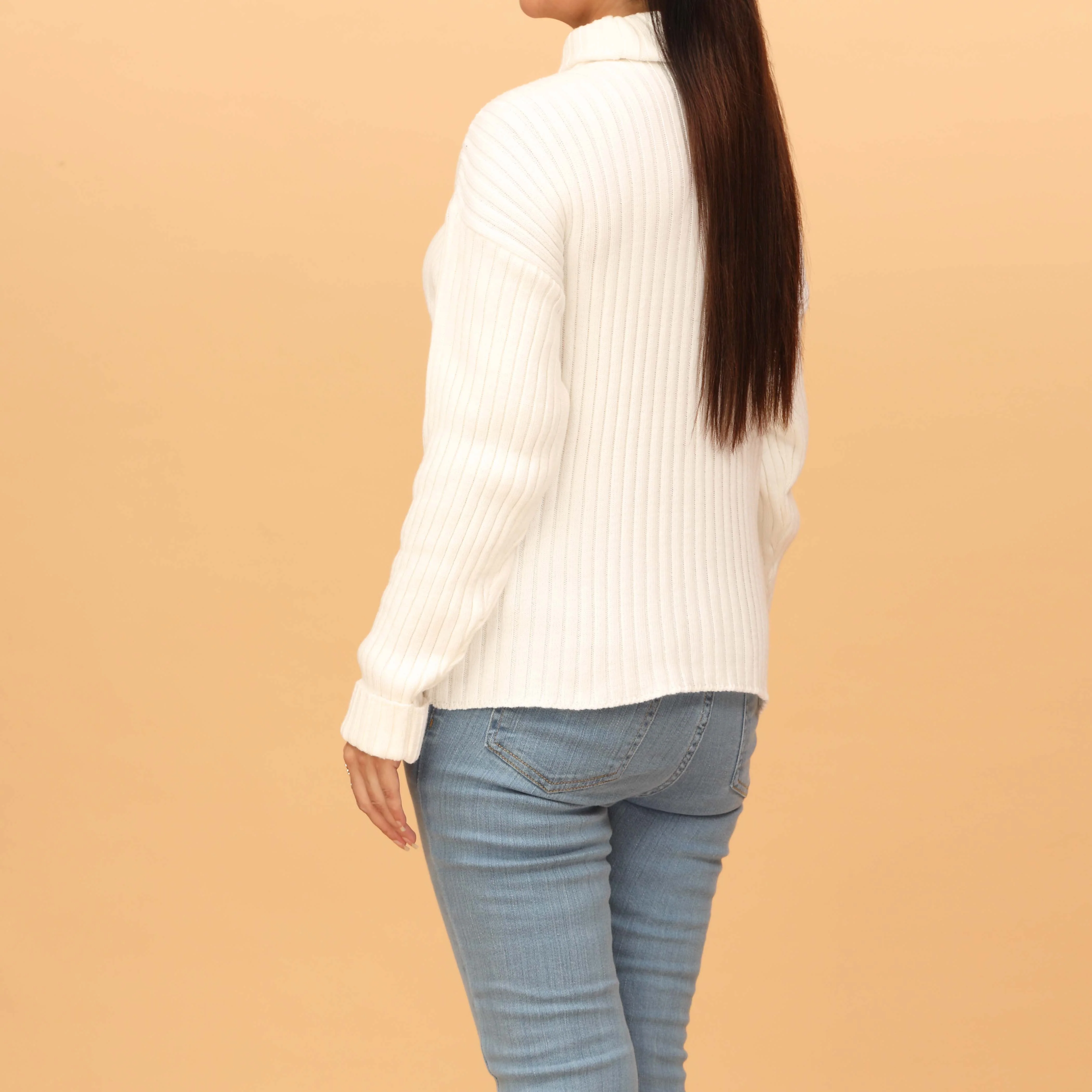White Plain Knitted High Neck Sweater PW4838 - Image 3