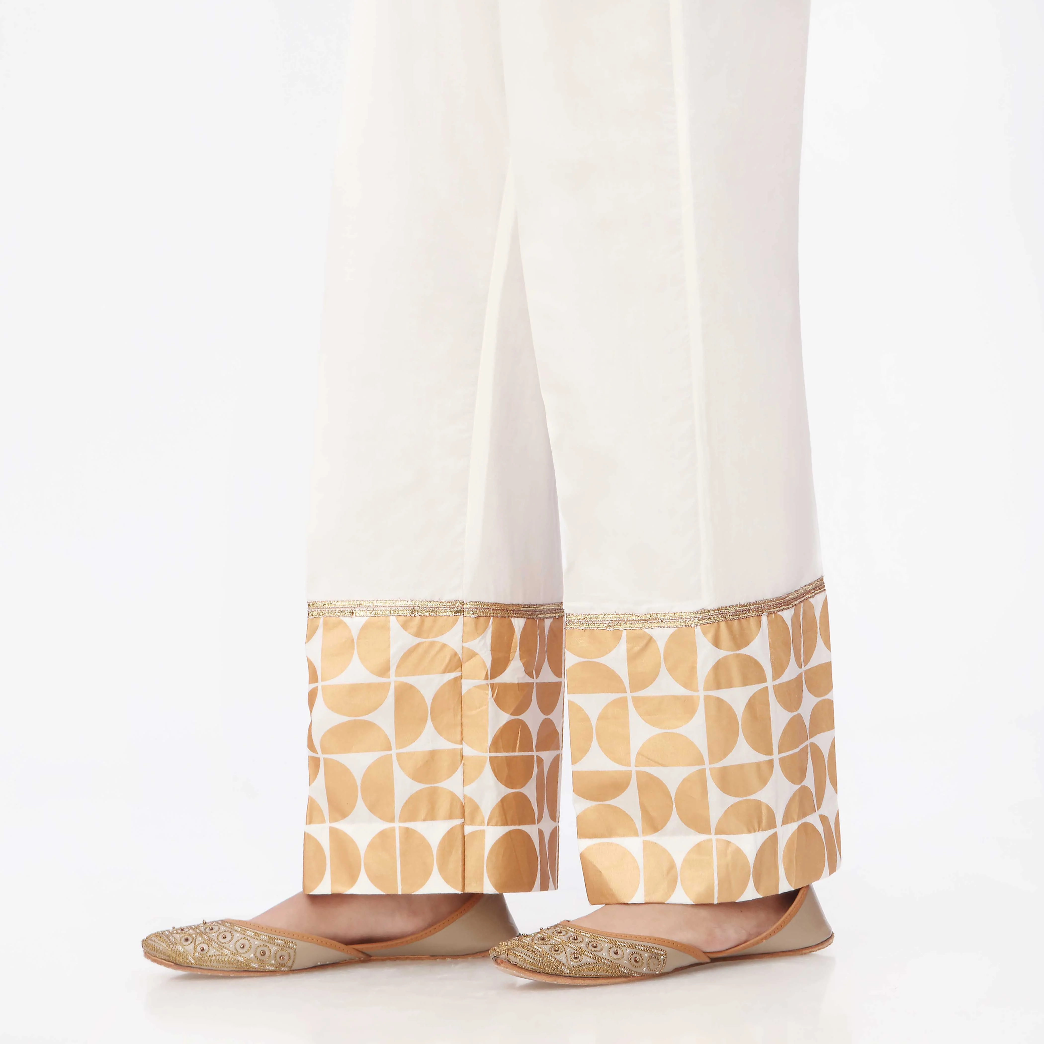 White Printed Cambric Straight Fit Trouser PS3548 - Image 2