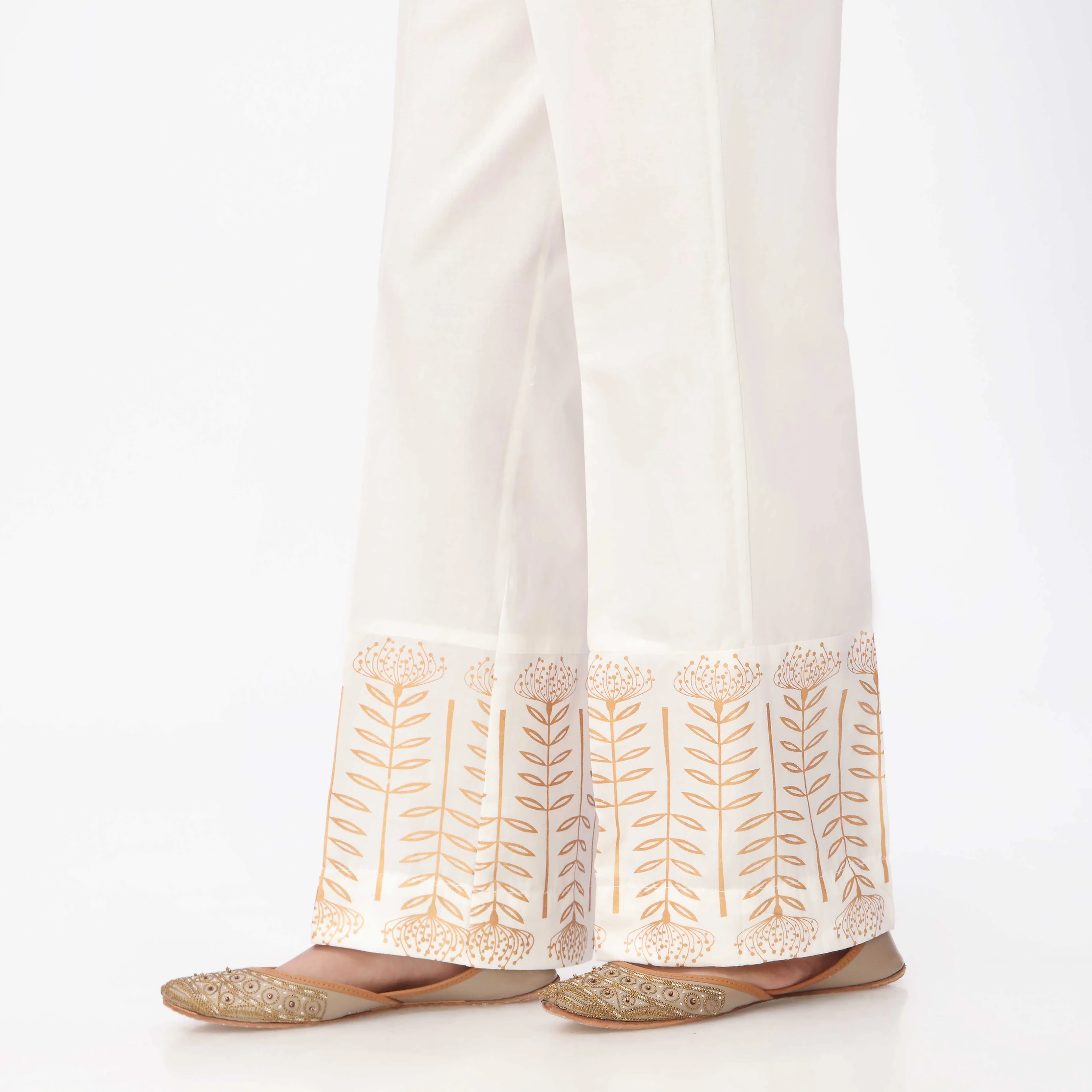 White Printed Cambric Straight Fit Trouser PS3549 - Image 2