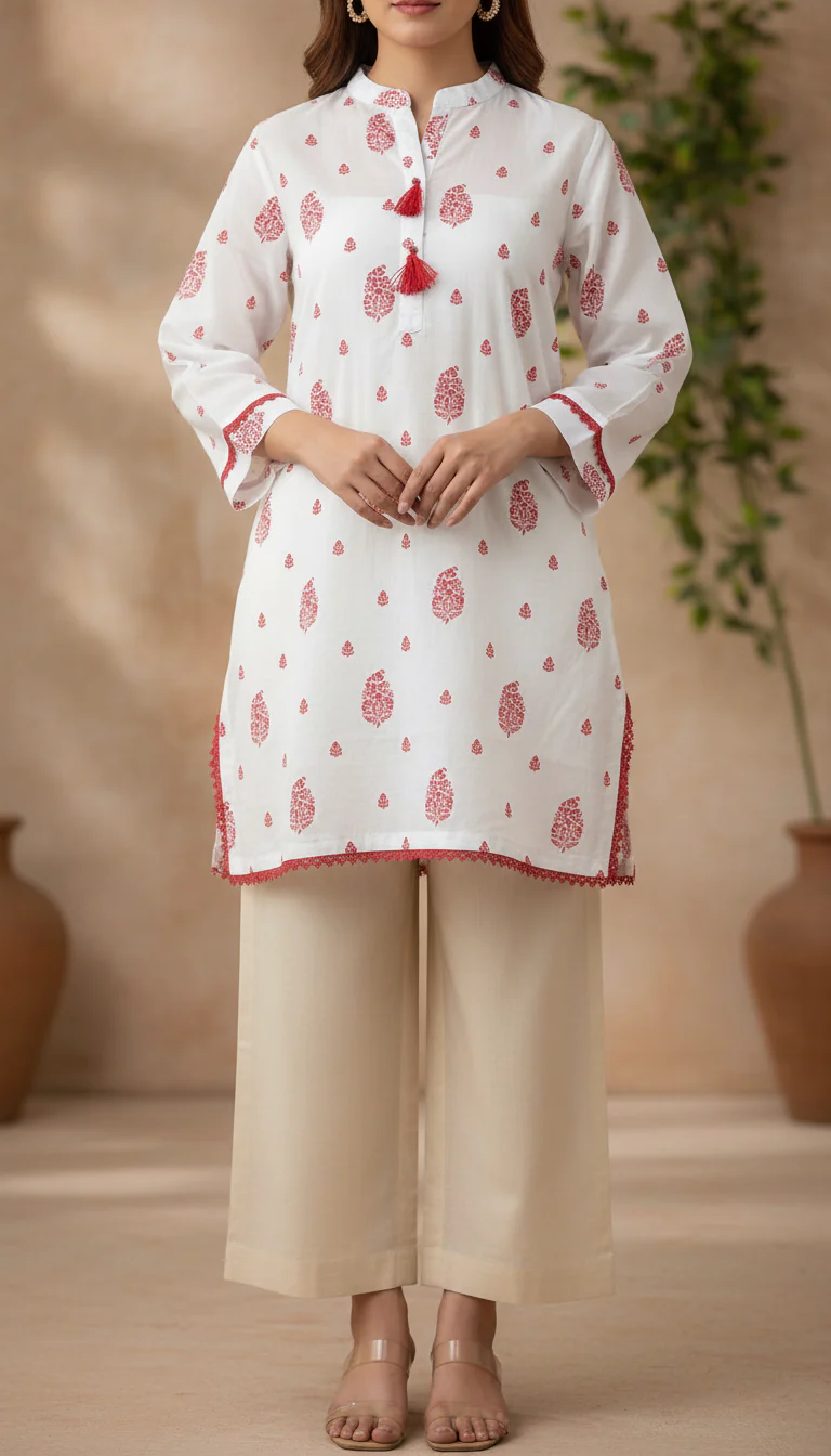 White Printed Lawn Shirt PS6105 - Image 2