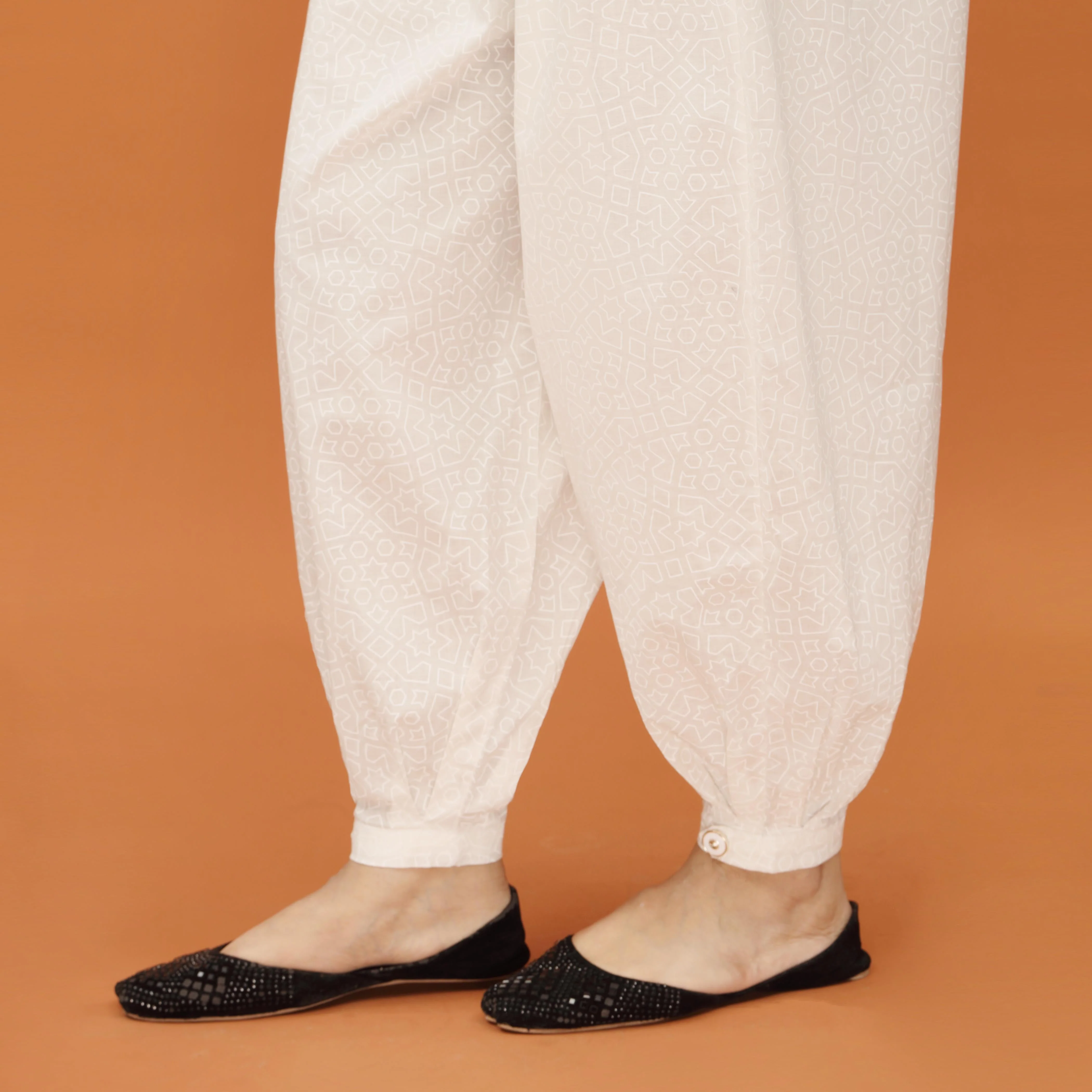 White Screen Printed Cambric Shalwar PS4585 - Image 2