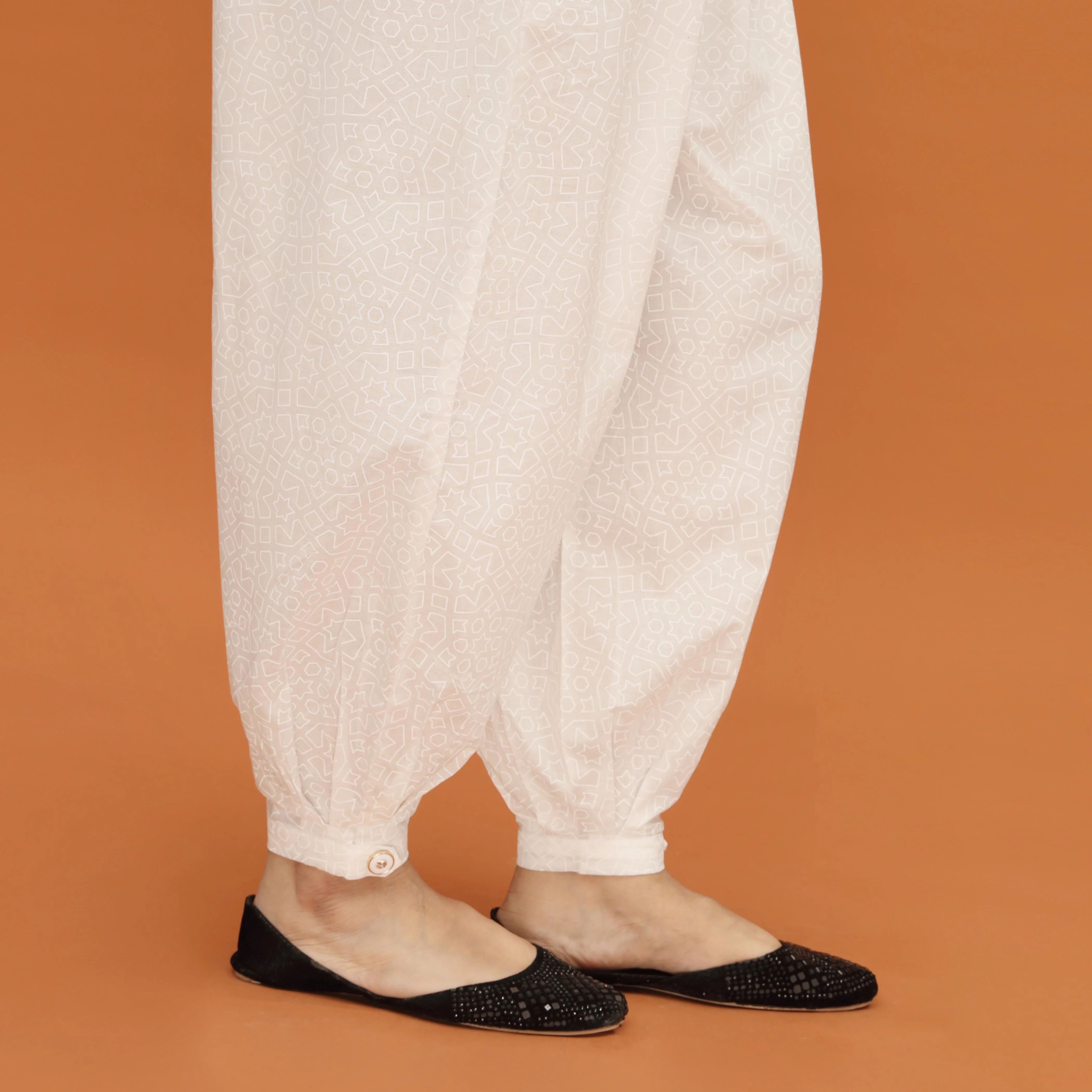 White Screen Printed Cambric Shalwar PS4585 - Image 3