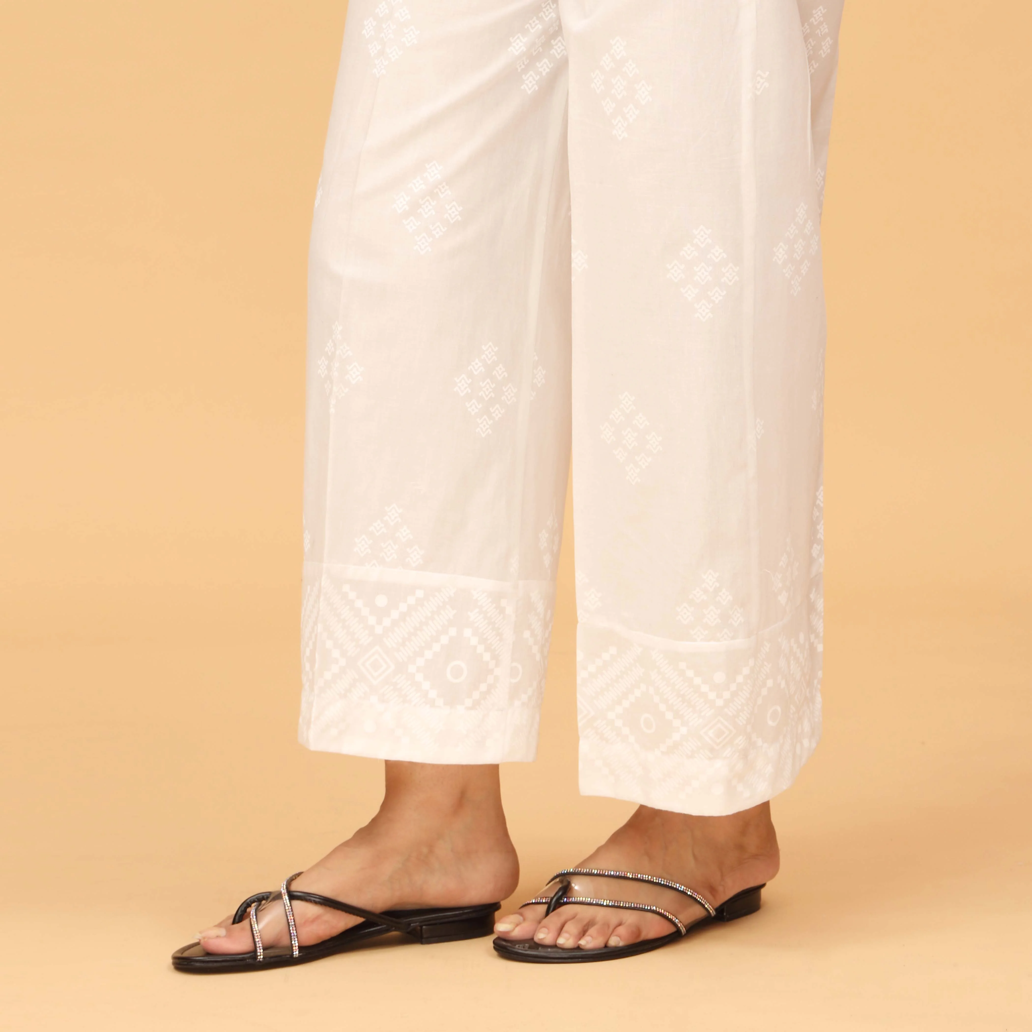 White Screen Printed Cambric Trouser PS4510 - Image 3