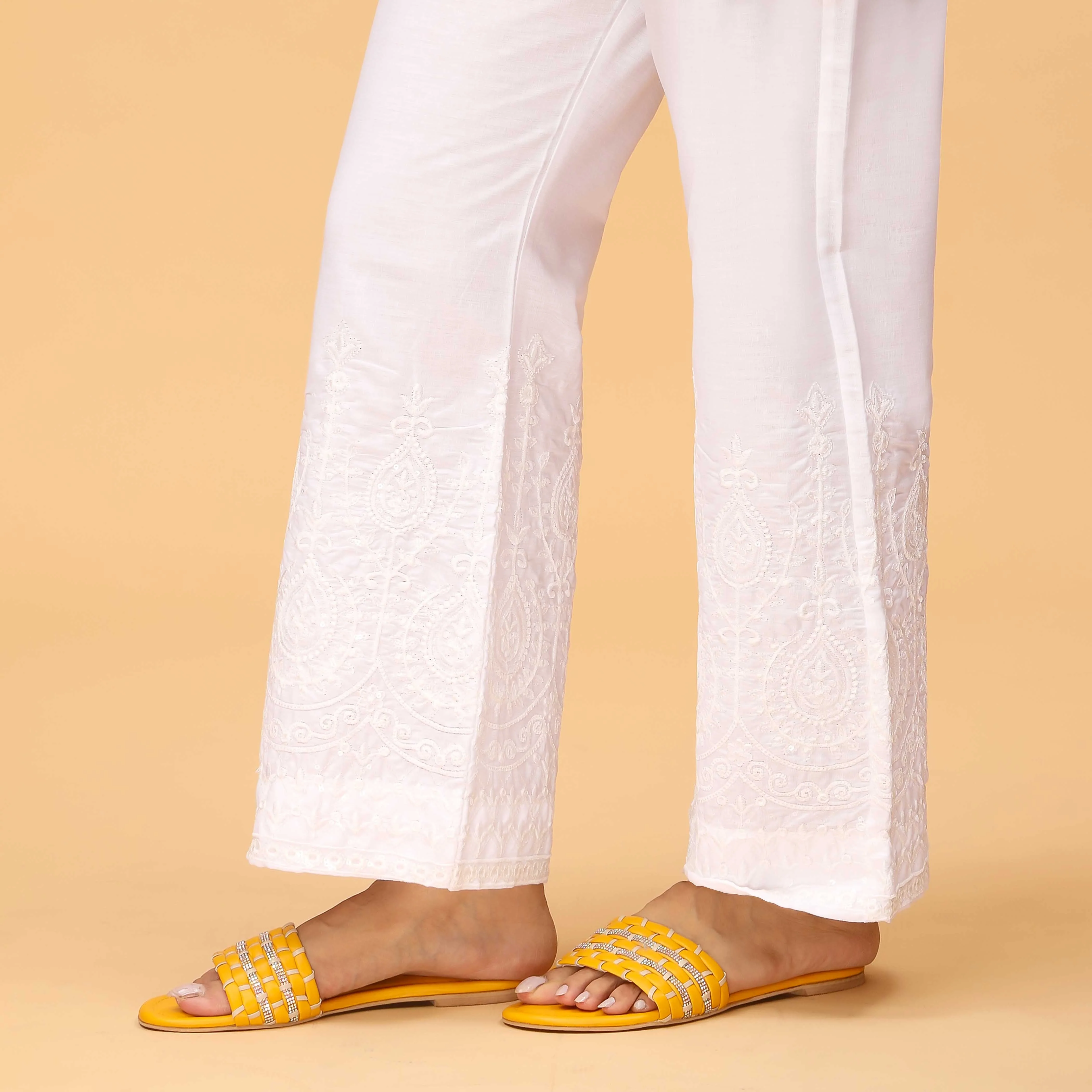White Straight Fit Embellished Cambric Trouser PS4569 - Image 3