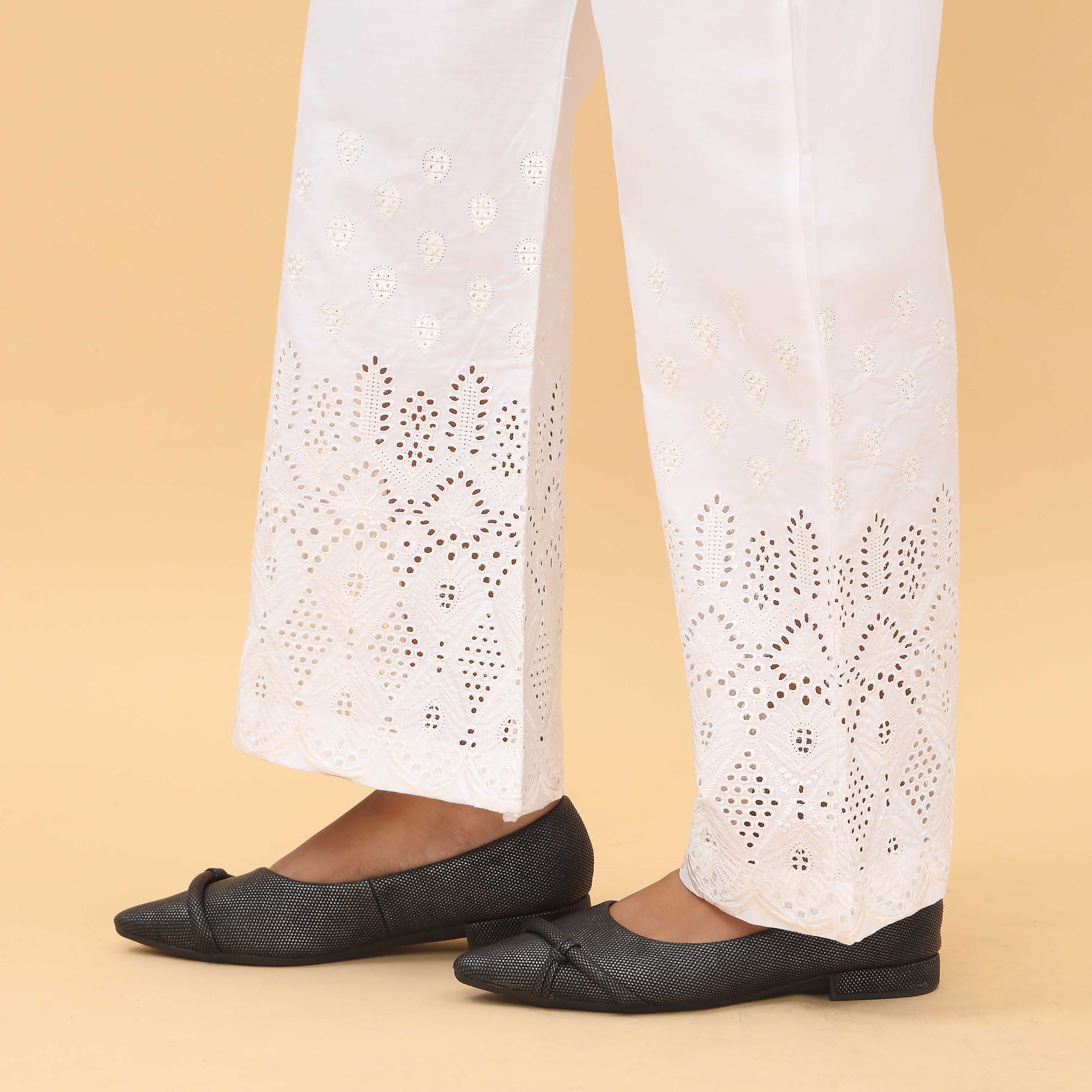 White Straight Fit Embellished Trouser PL4057 - Image 2