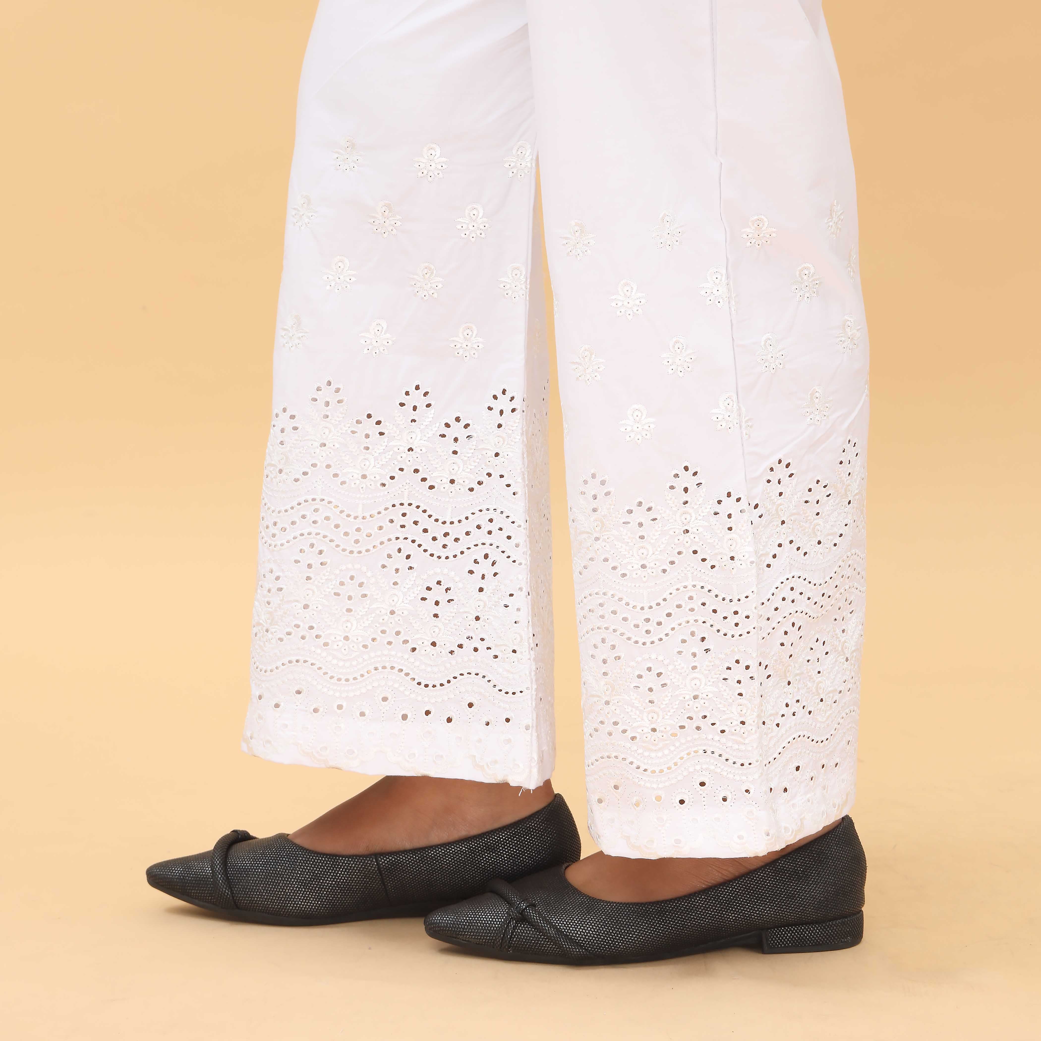 White Straight Fit Embellished Trouser PL4060 - Image 2