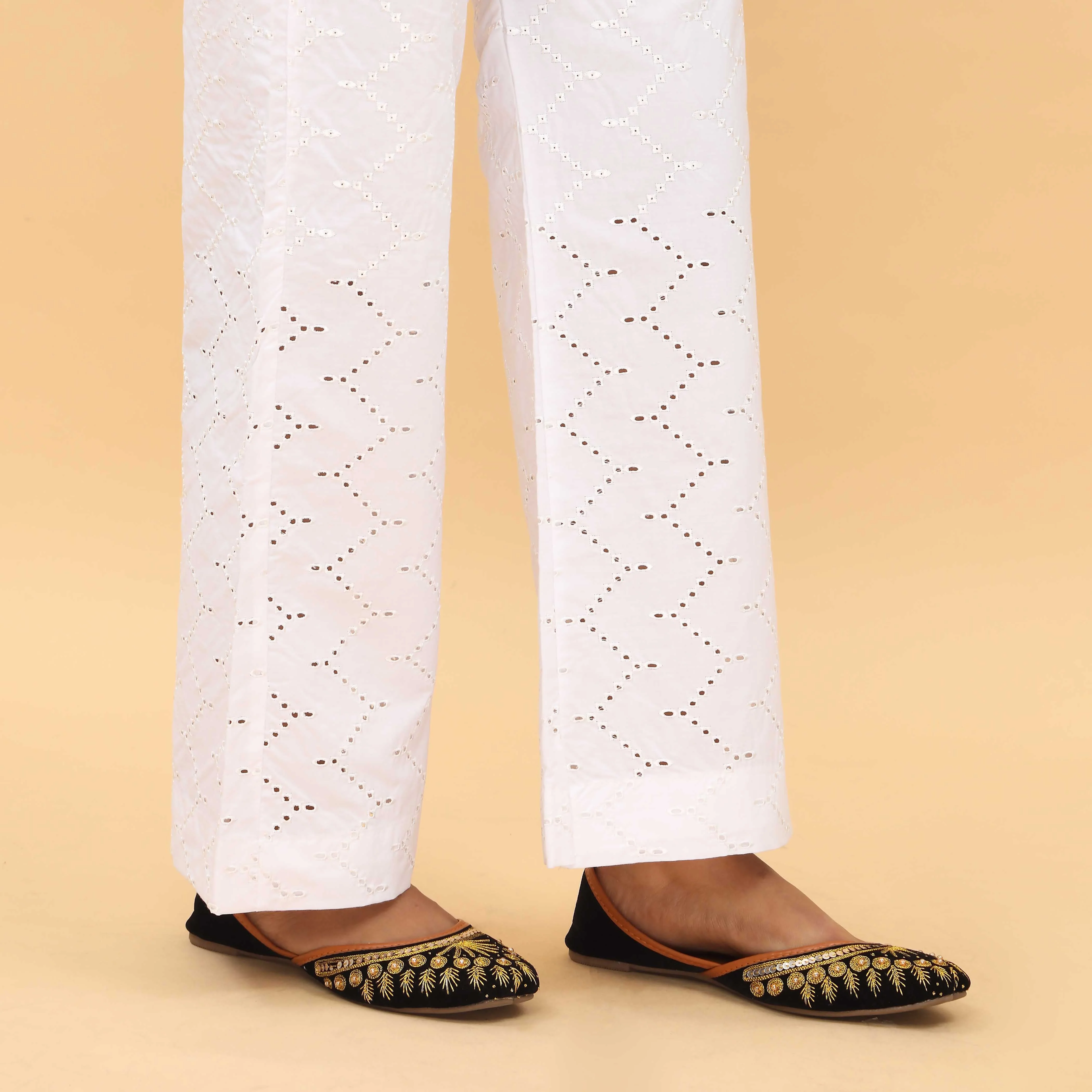 White Straight Fit Embellished Trouser PL4063 - Image 3