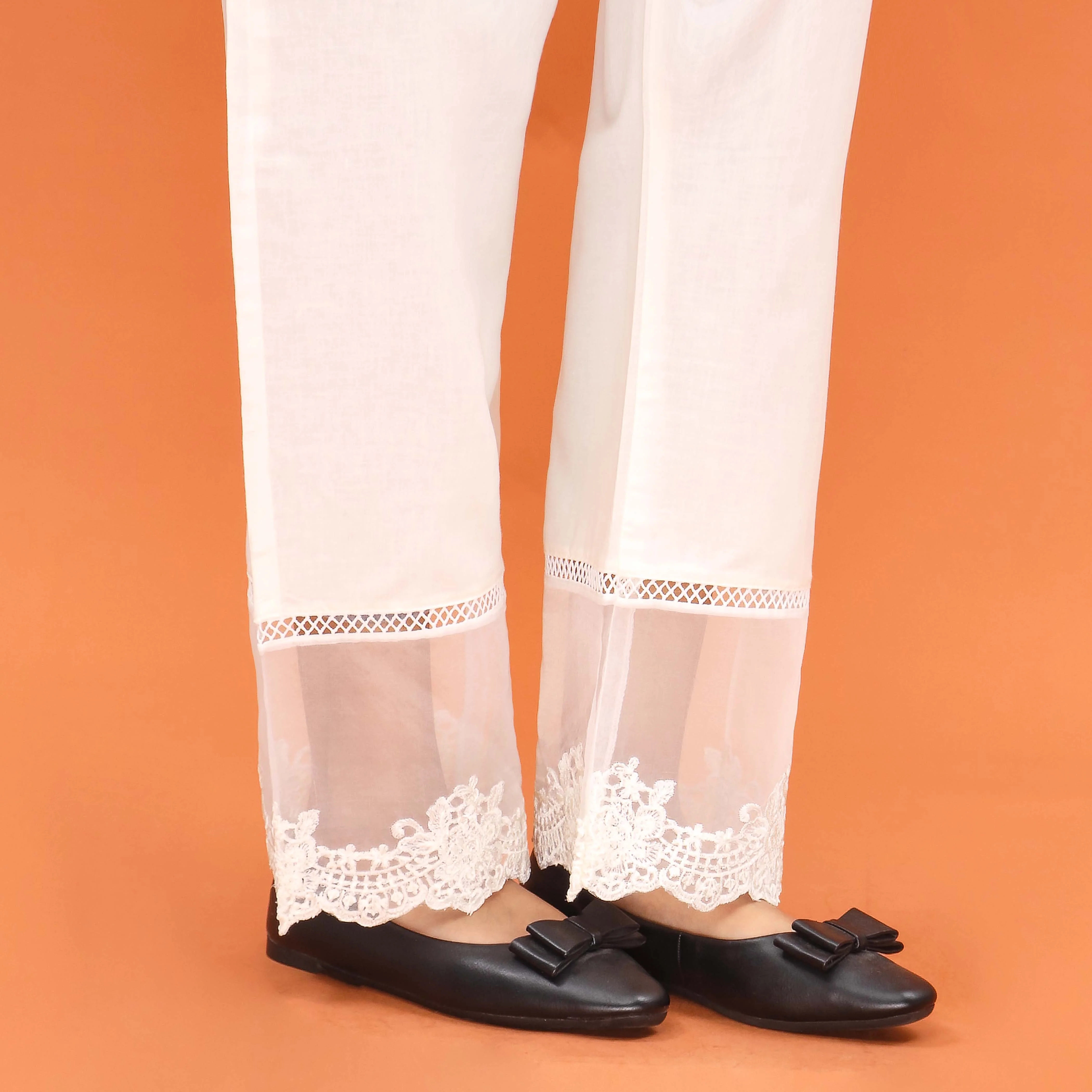 White Straight Fit Embroidered Trouser PL5011 - Image 4
