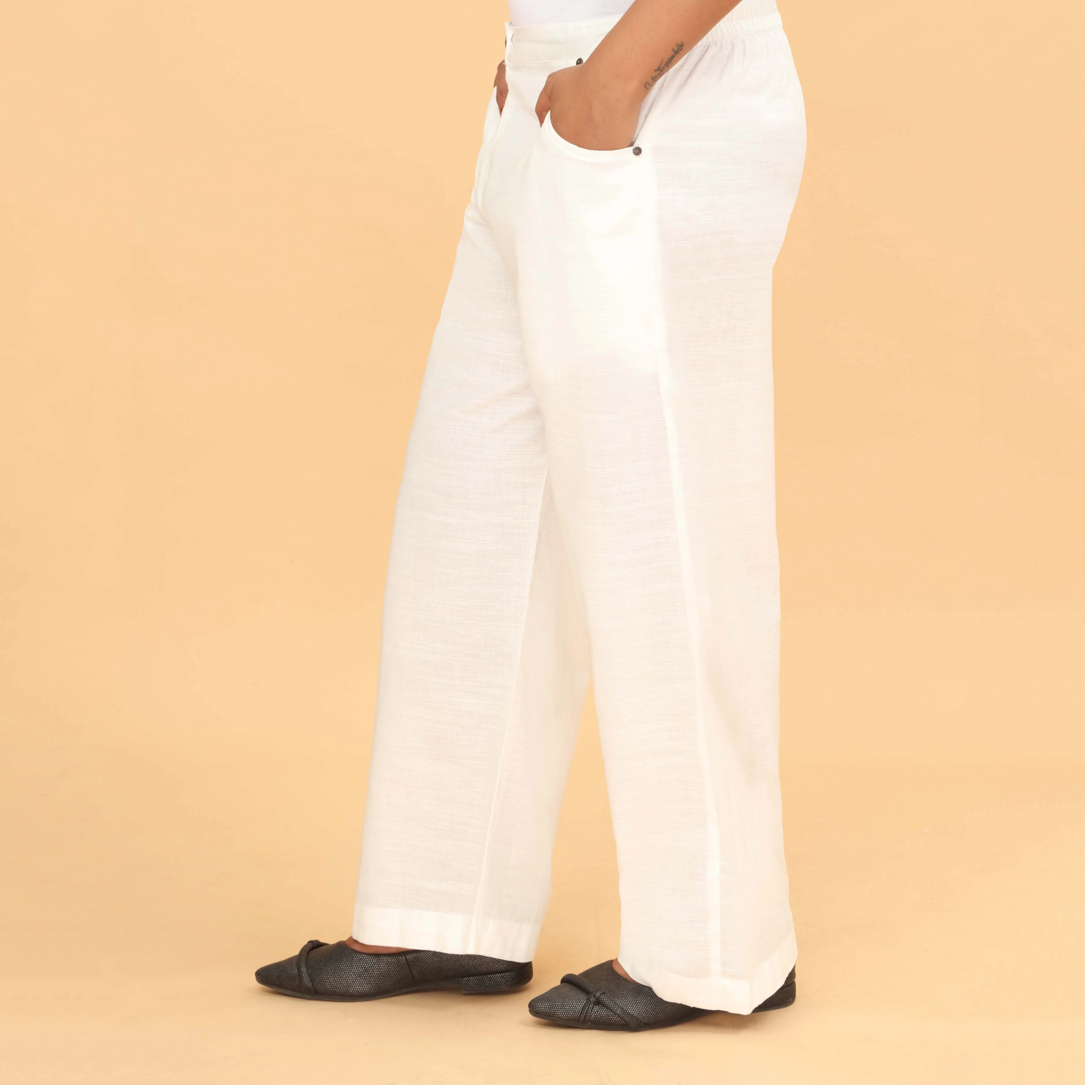 White Straight Fit Plain Trouser PW4505 - Image 3