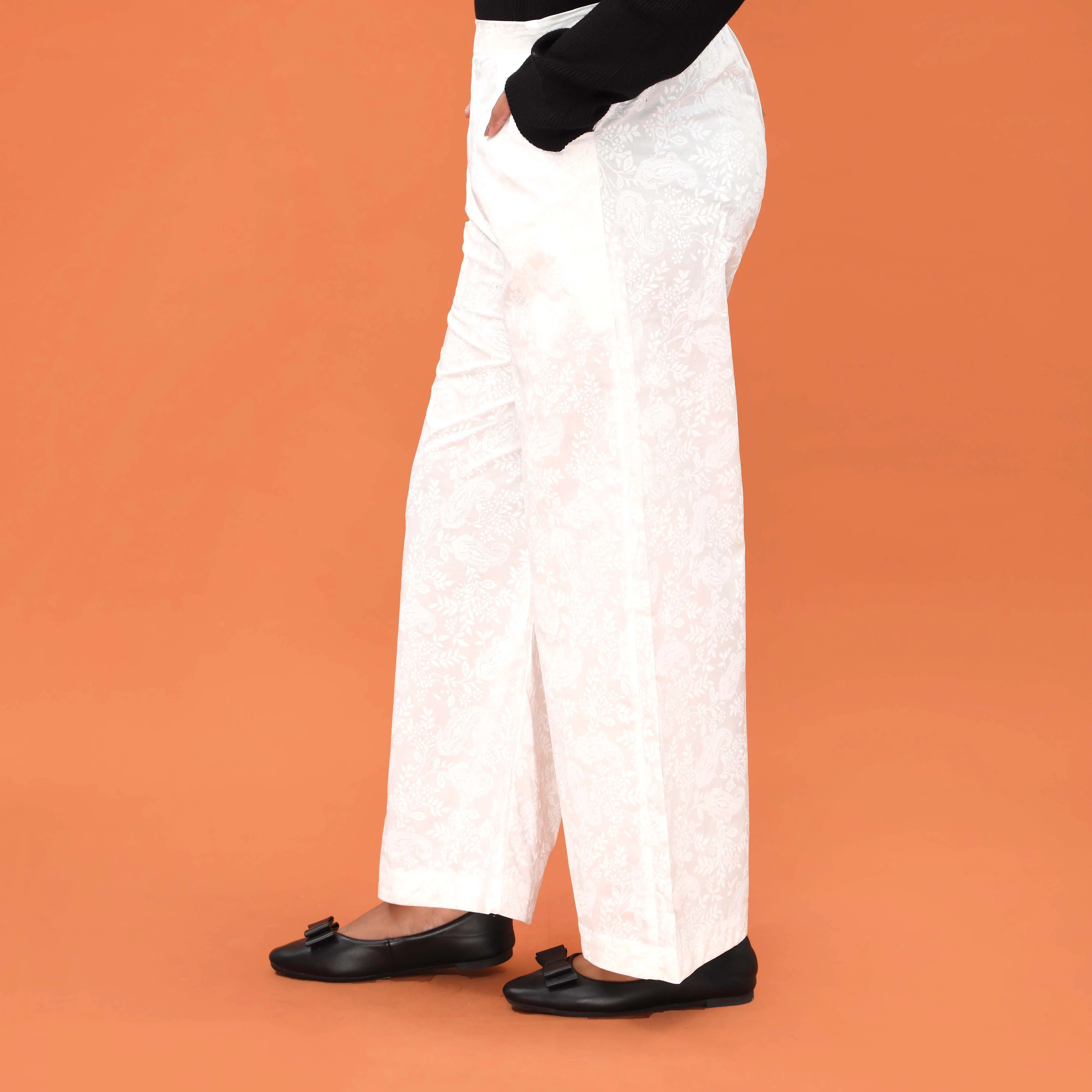 White Straight Fit Printed Trouser PL5025 - Image 2