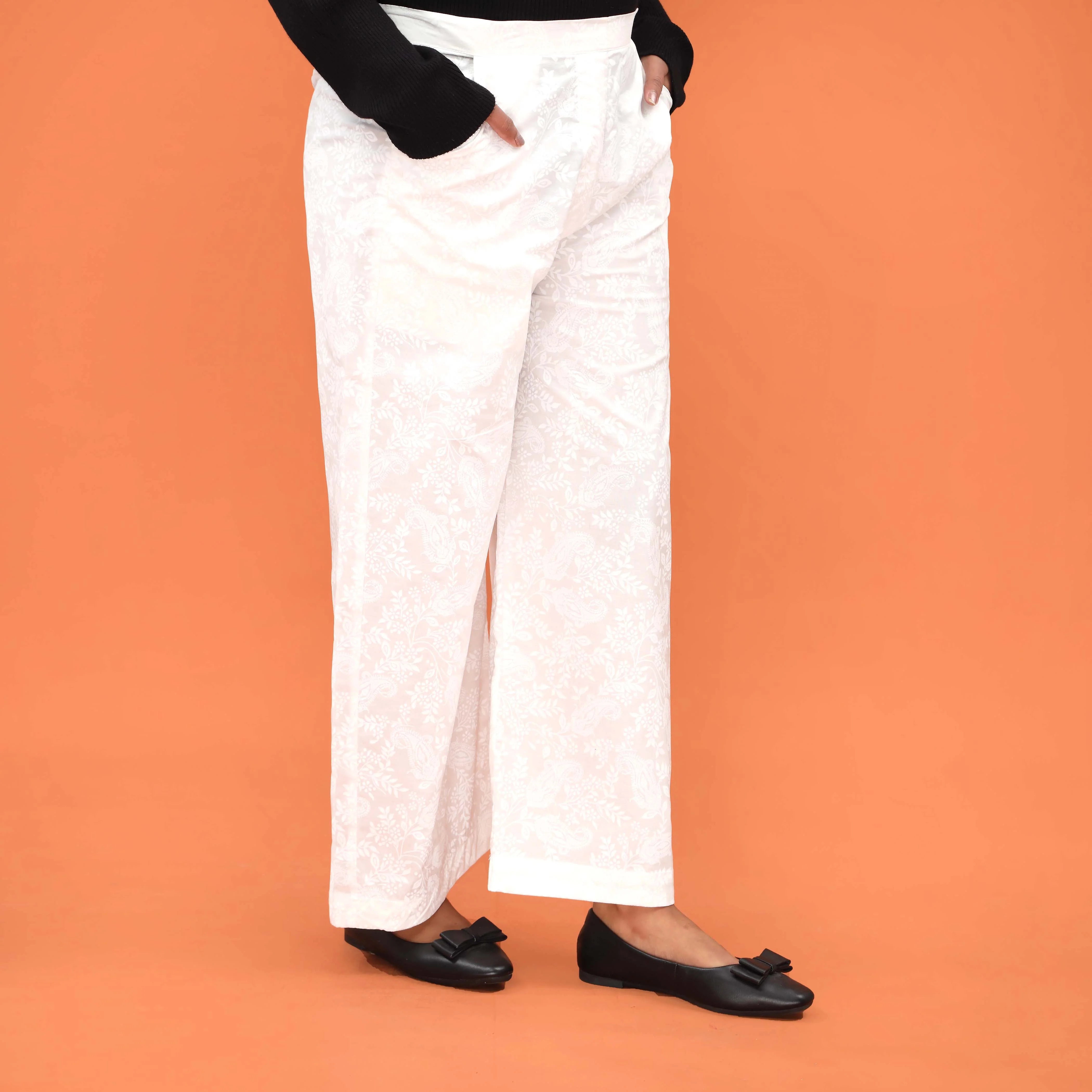 White Straight Fit Printed Trouser PL5025 - Image 3