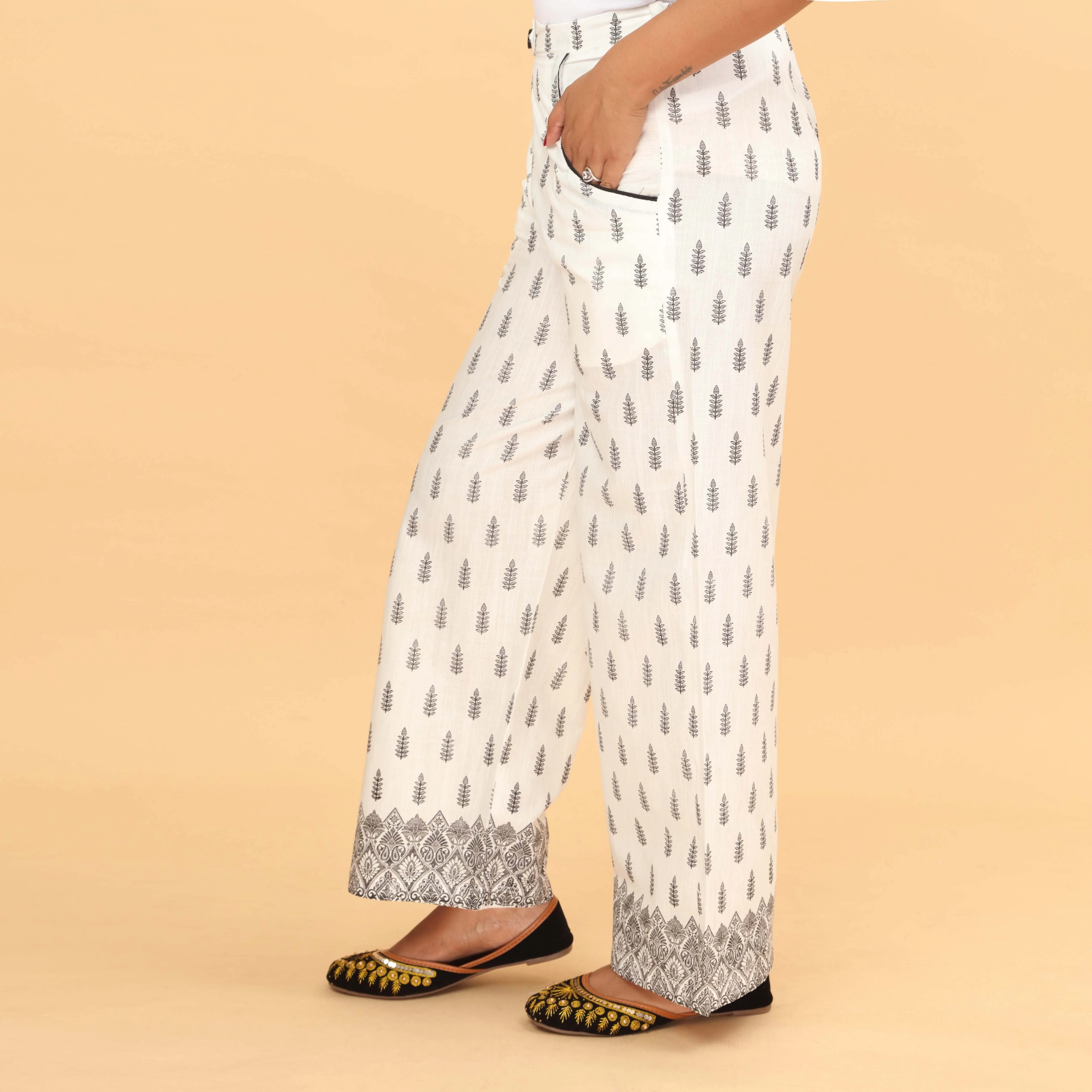 White Straight Fit Printed Trouser PW4506 - Image 3