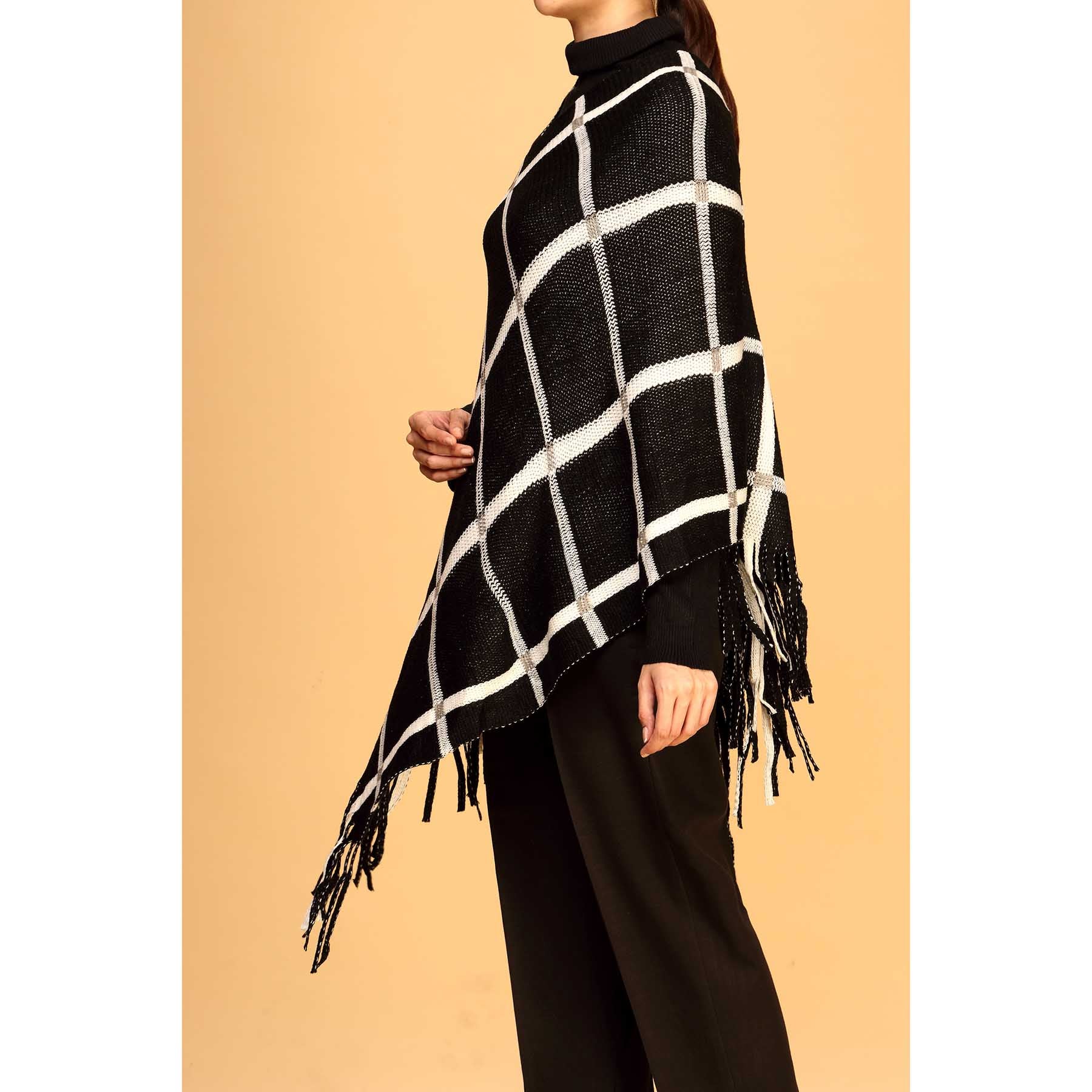 Black Winter Cape Shawl PW1817 - Image 2