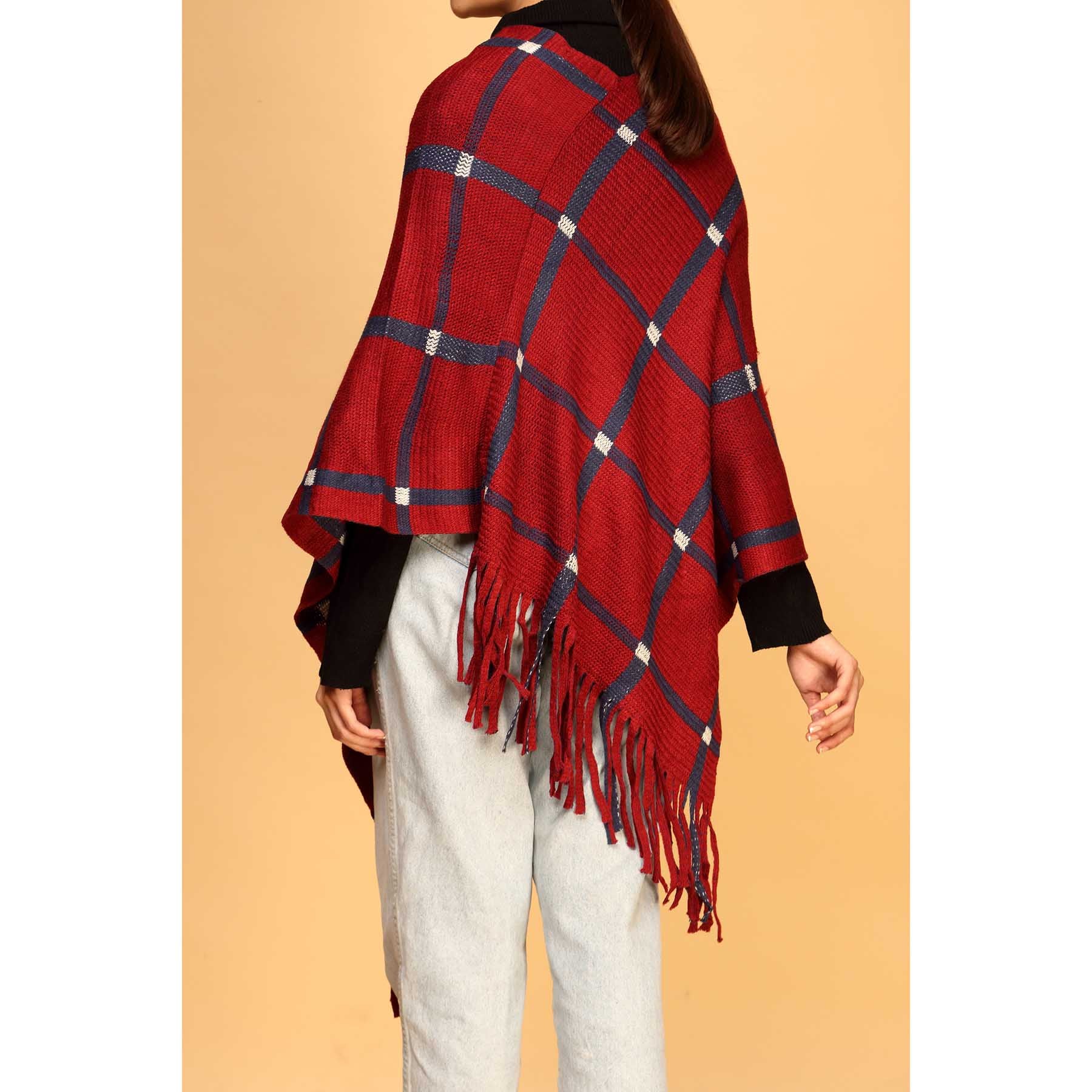 Maroon Winter Cape Shawl PW1817 - Image 3