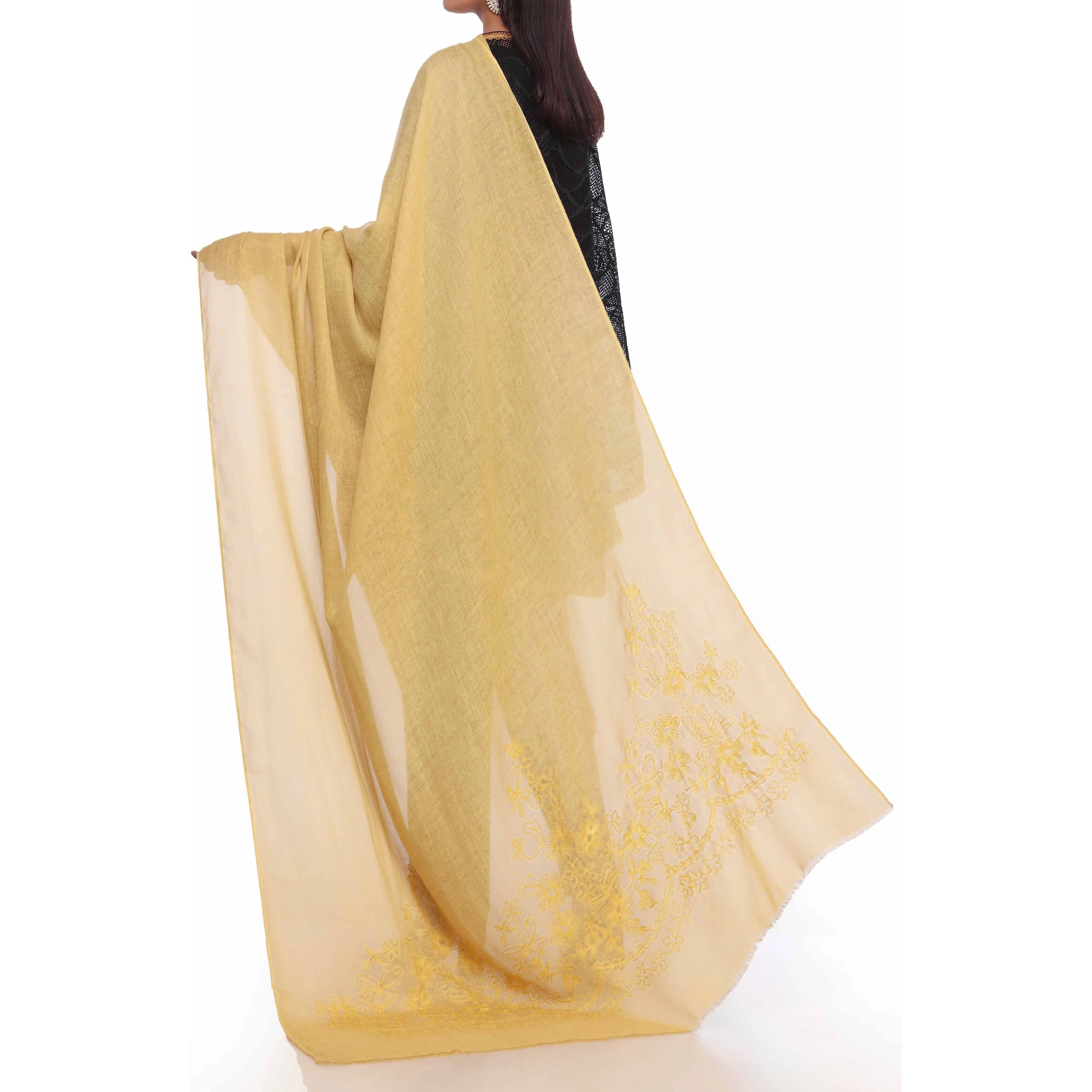 Yellow Aari Embroidered Shawl PW2736 - Image 3