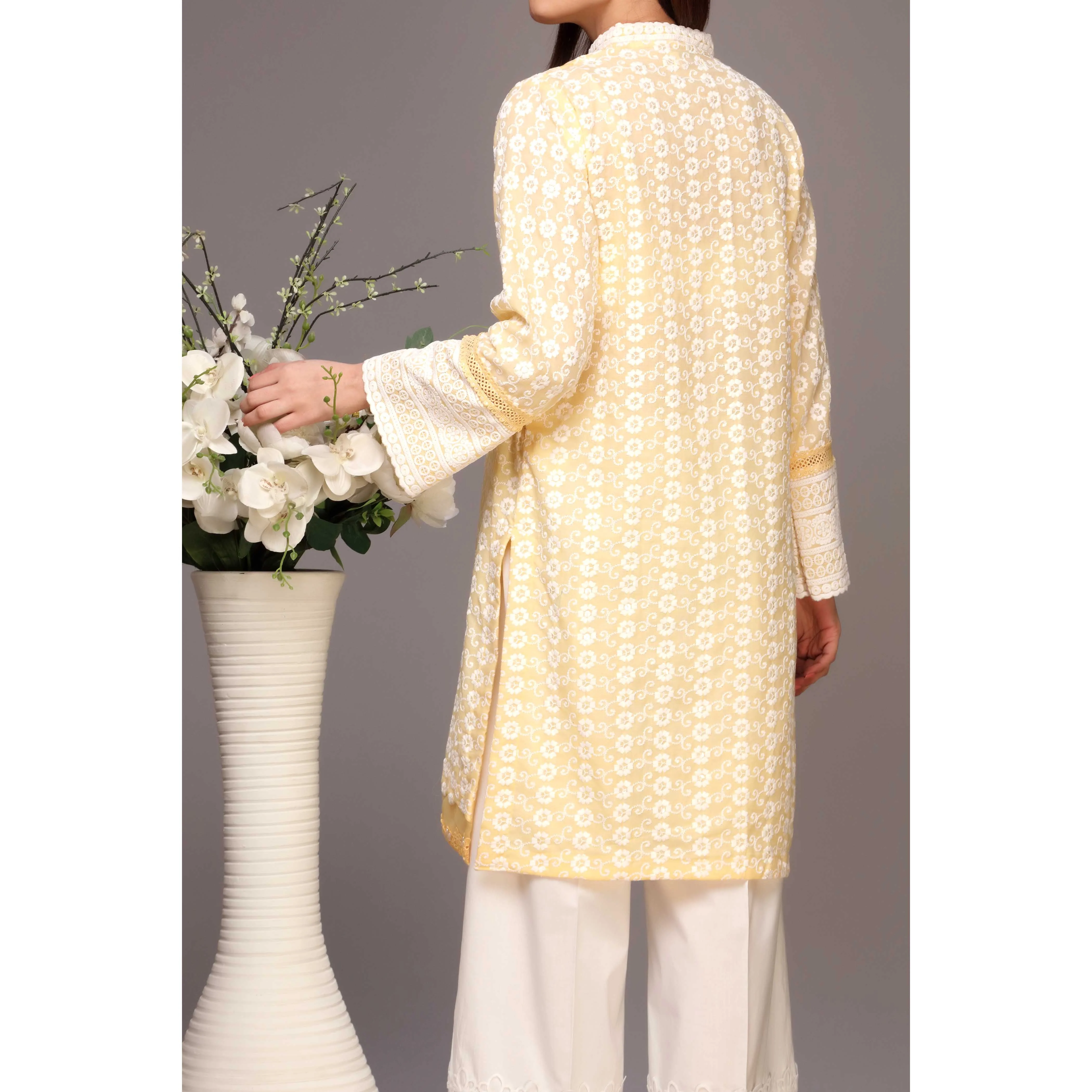 Yellow Color ChikanKari Embellished Shirt PS2125 - Image 3